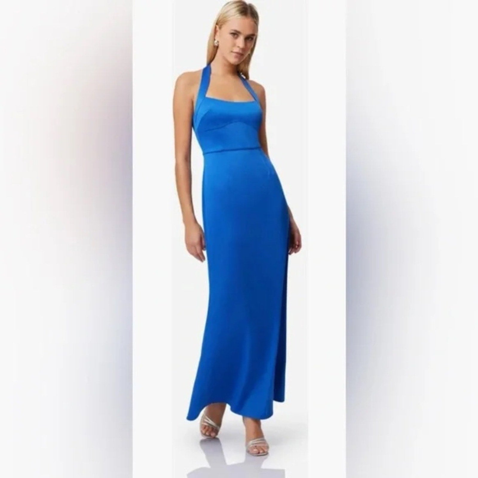 NEW Elliatt Chiara Satin Halter Gown In Cobalt Blue - size Small