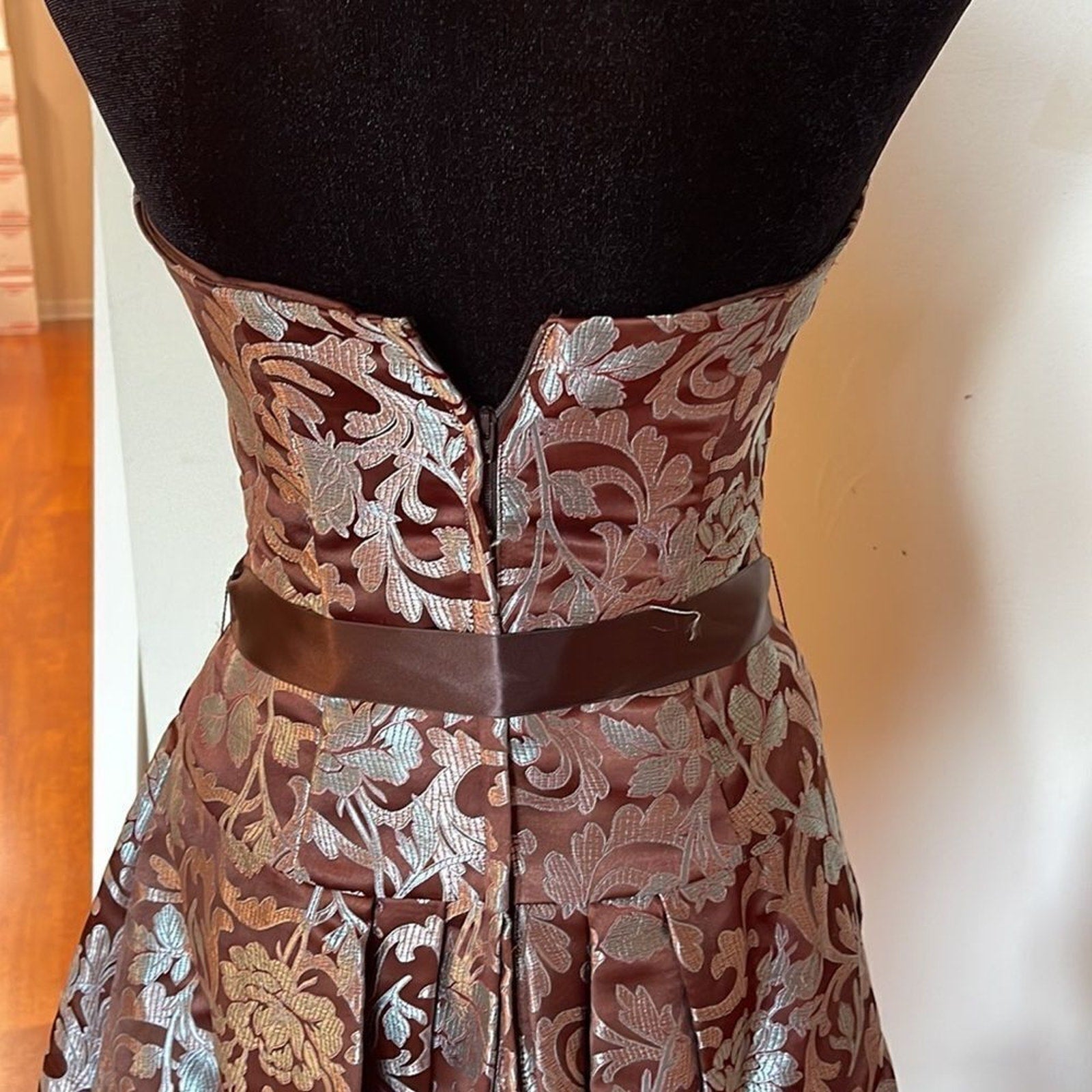 Vintage Jessica McClintock strapless brown metallic dress - size 4