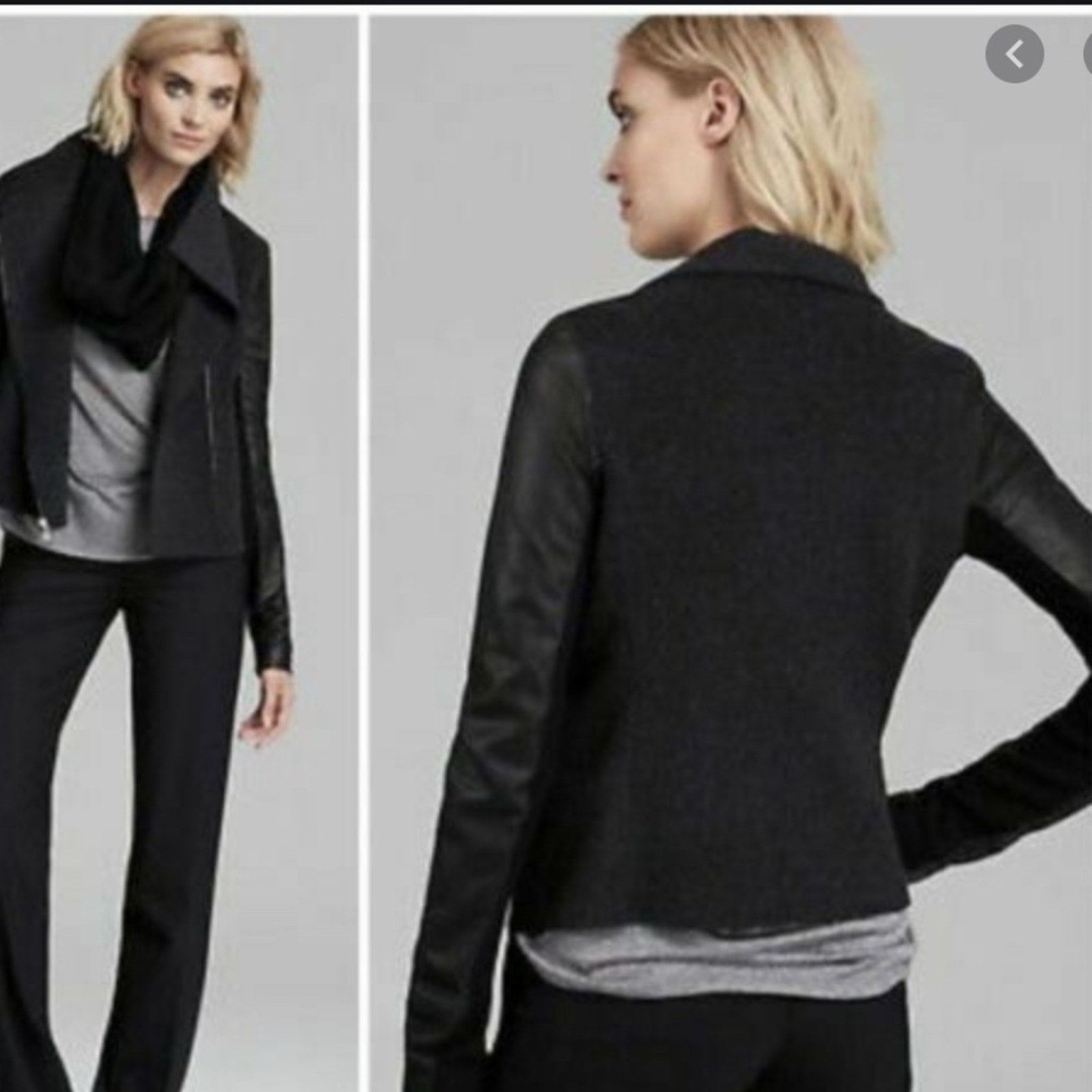 Vince Wool Blend Funnel Neck Jacket with Leather Sleeves - size M