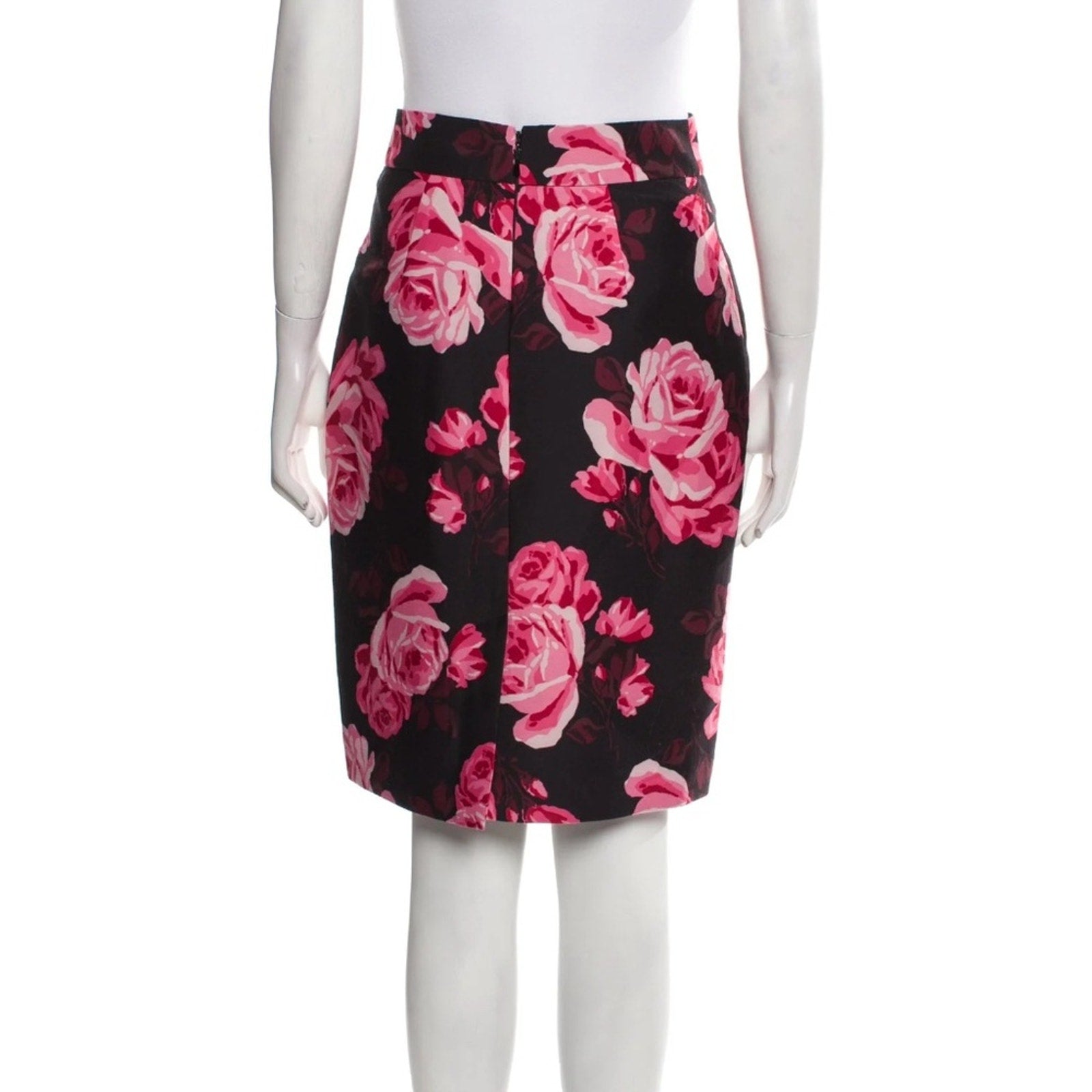 Kate Spade Black Pink Rose Floral Knee Length Pencil Skirt - size 0