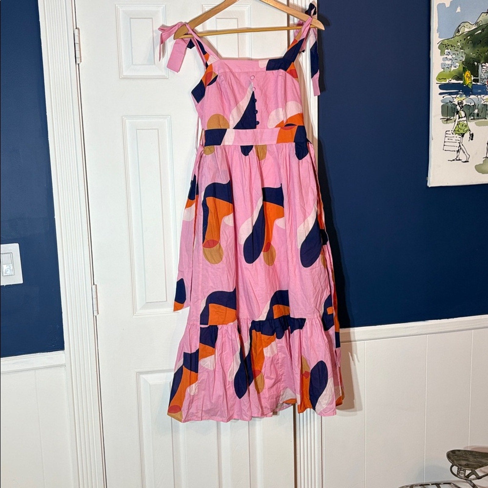 NWT CIEBON Pink Roma Apron Cotton Midi Sheath Dress PINK - size XS