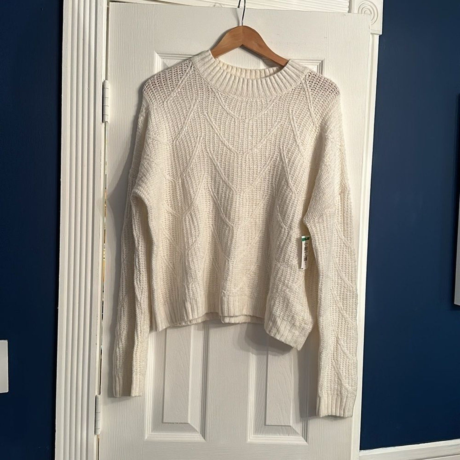 NEW $188 Splendid Women's White Chunky Knit Pullover Crewneck Sweater Size L