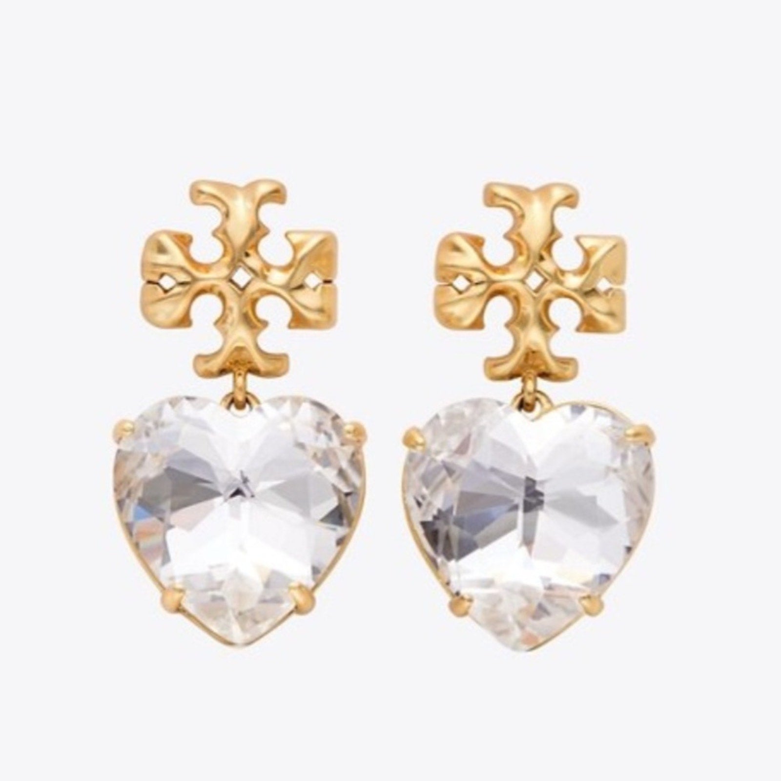 NEW Tory Burch Gold New Roxanne CLEAR Crystal Large Drop Earrings