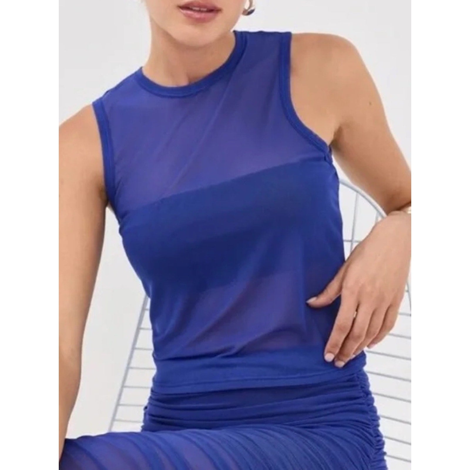 Good American Mesh Tank in capri blue - size small - NWT