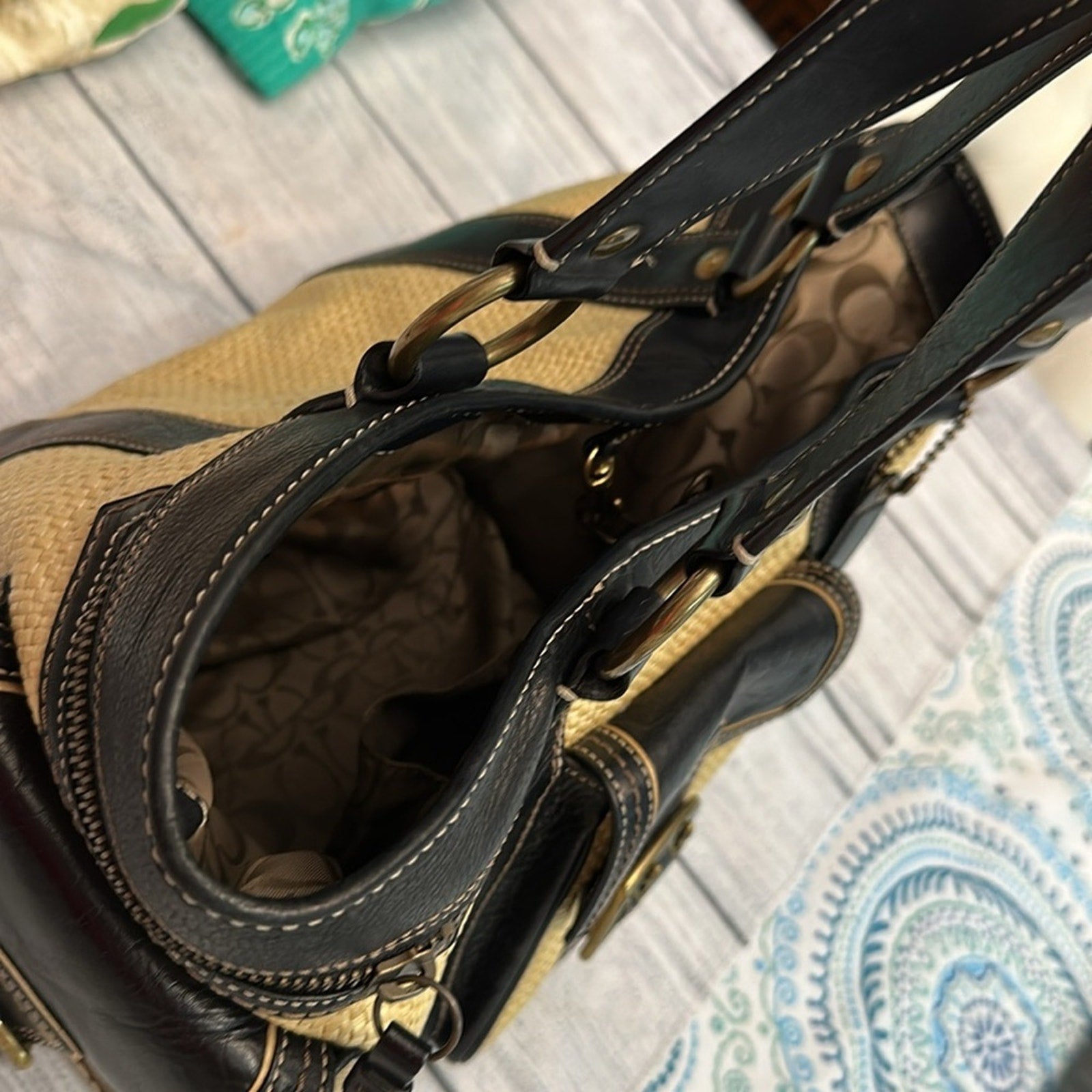 Coach vintage raffia large bag