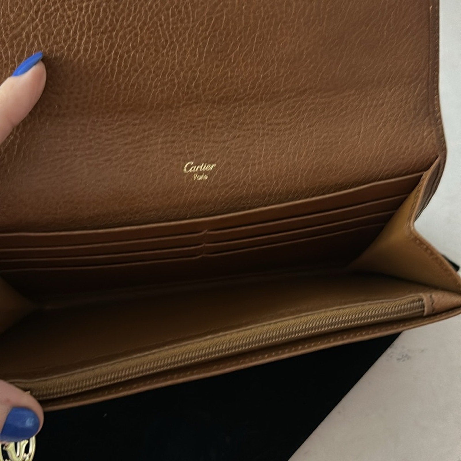 Cartier Marcello Long Wallet Brown Leather Gold Hardware Women's