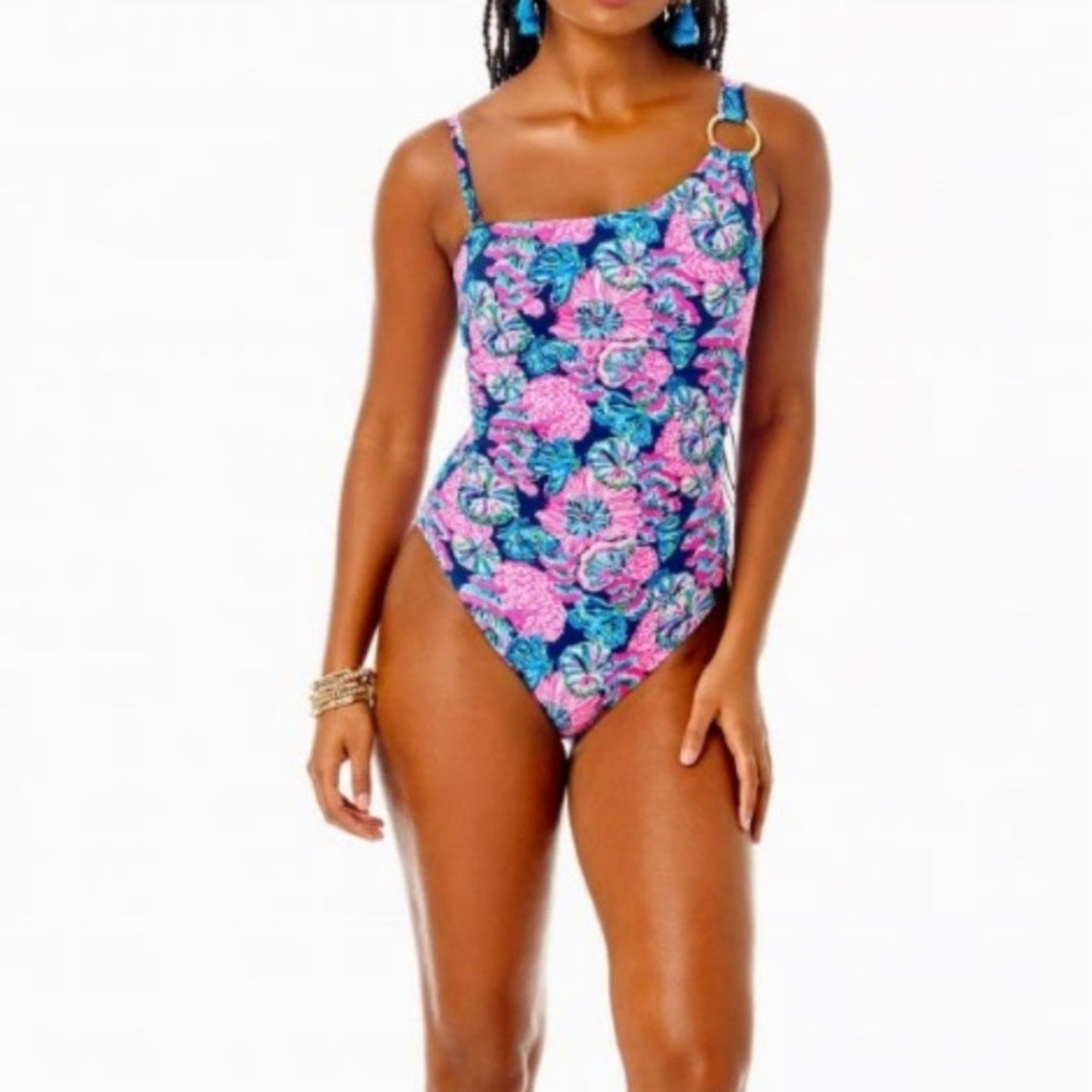 Lilly Pulitzer One Piece Swimsuit Oyster Bay Navey Featured In Shroom - Size 10