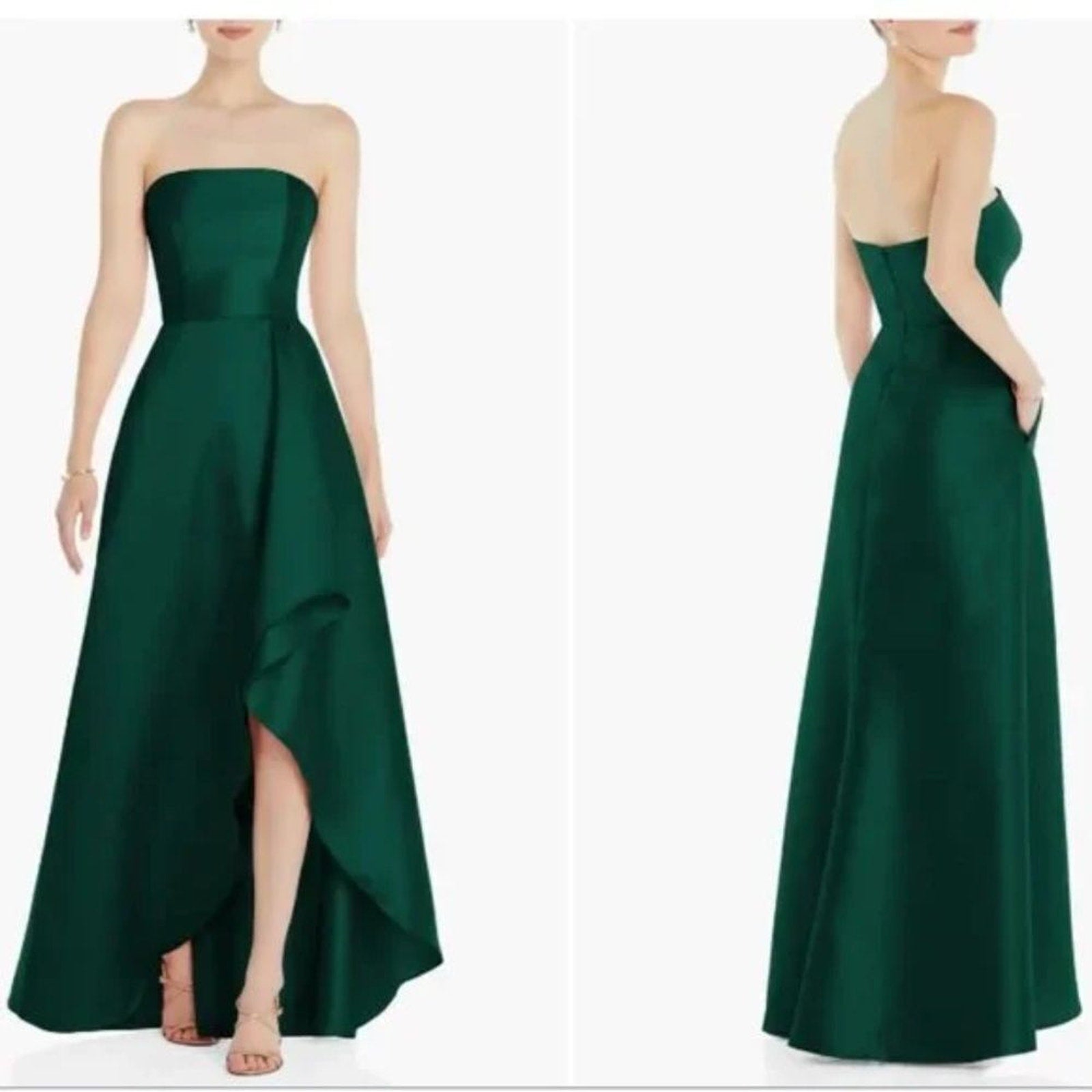NEW Alfred Sung Hunter Green Strapless Satin Gown Size 2 $252 D832