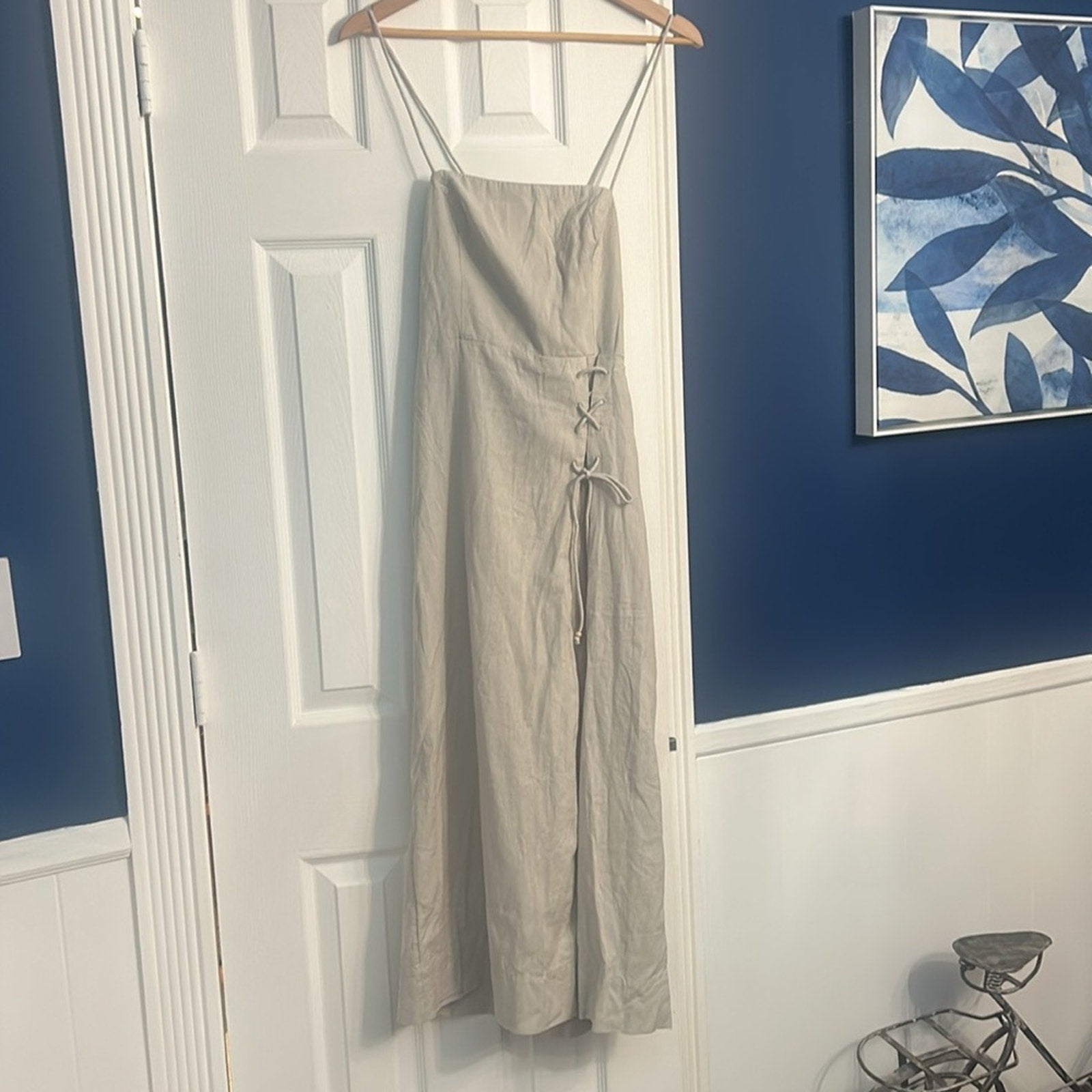 NWT Free People Francesca Midi Dress Ocean Pearl Ivory Linen size Small $108