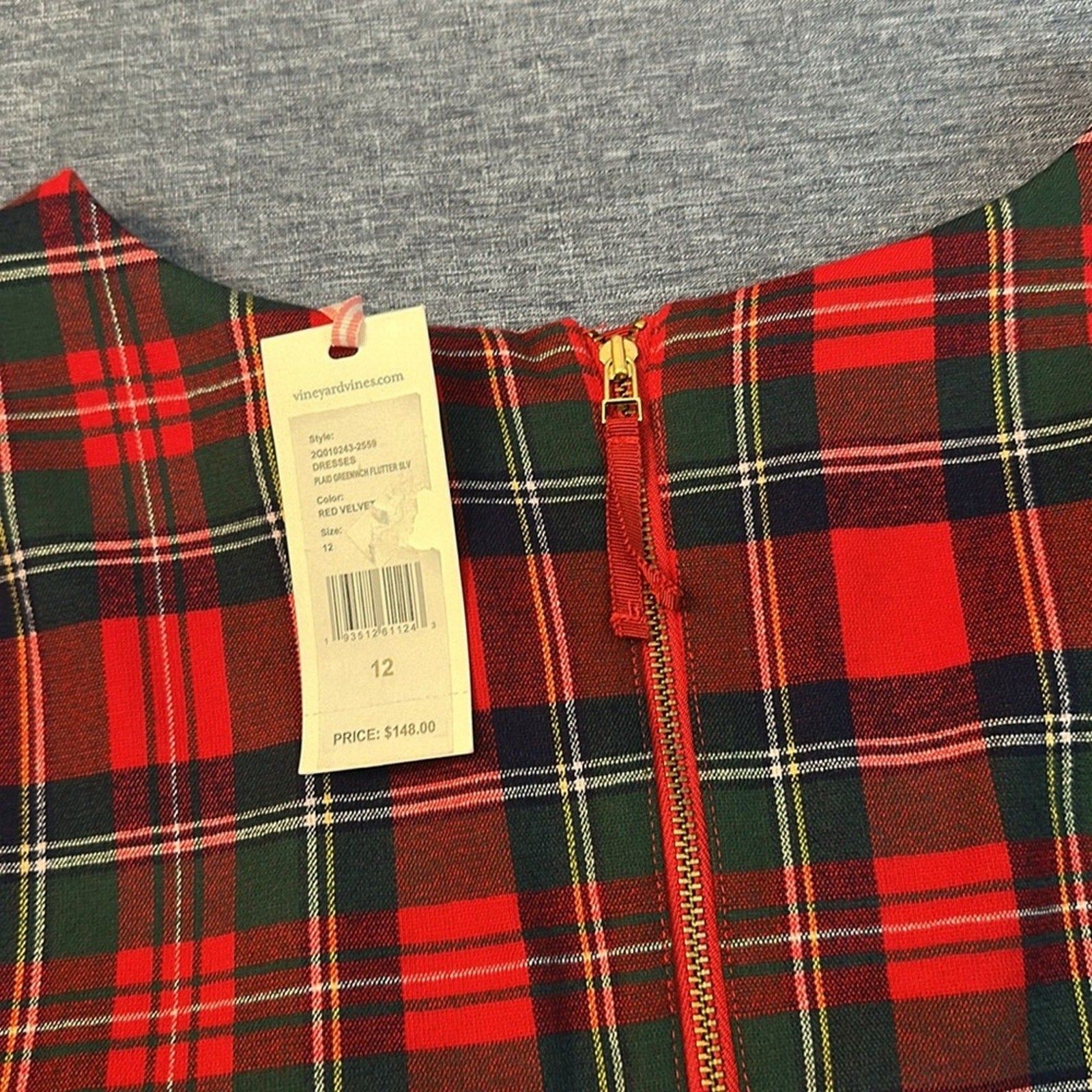 NWT Vineyard Vines Jolly Plaid Greenwich Flutter Sleeve Shift Dress - size 12