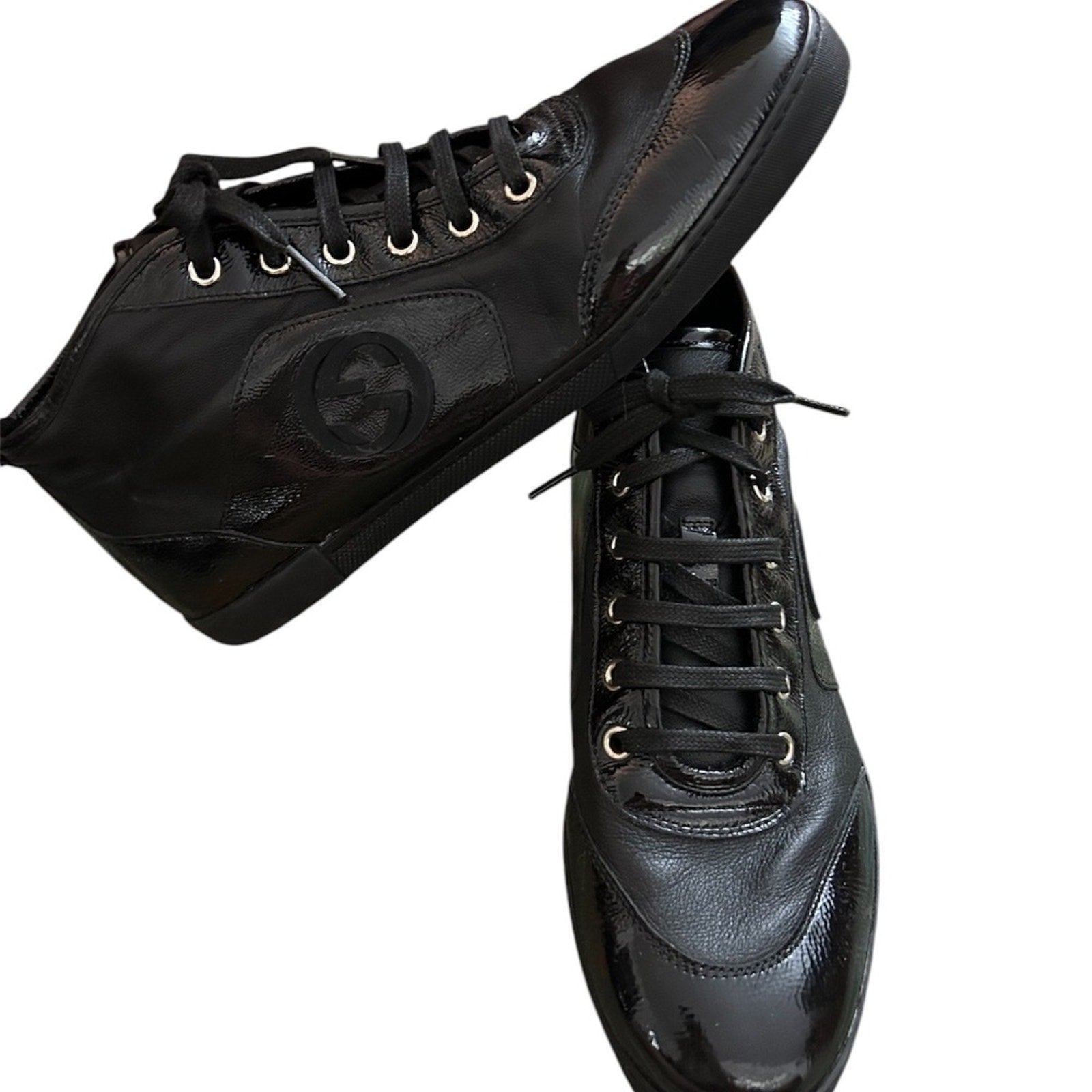 Gucci Black Leather GG High Top Sneakers Size 40 (US size 10)