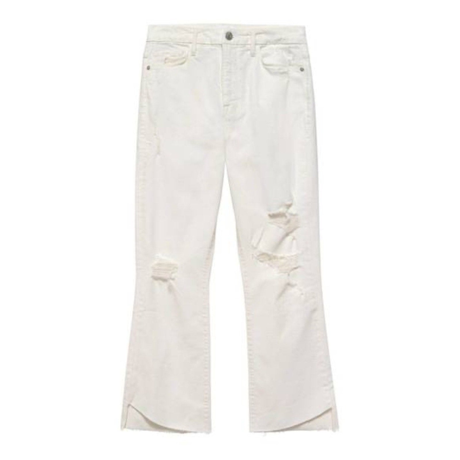 NWT Frame Le Super High Crop Mini Boot Jeans In Au Natural Destruct Off White 30