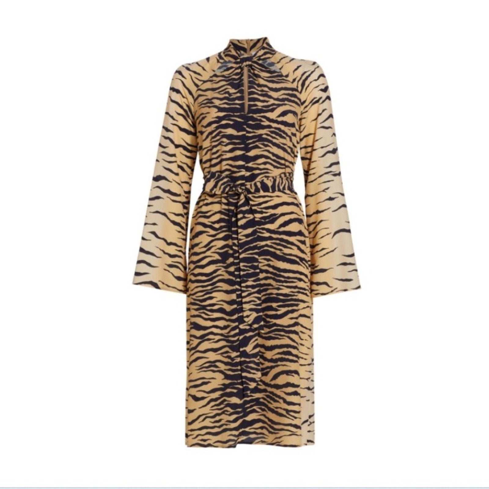 St. John Tiger-Print Cut-Out Midi Dress - M