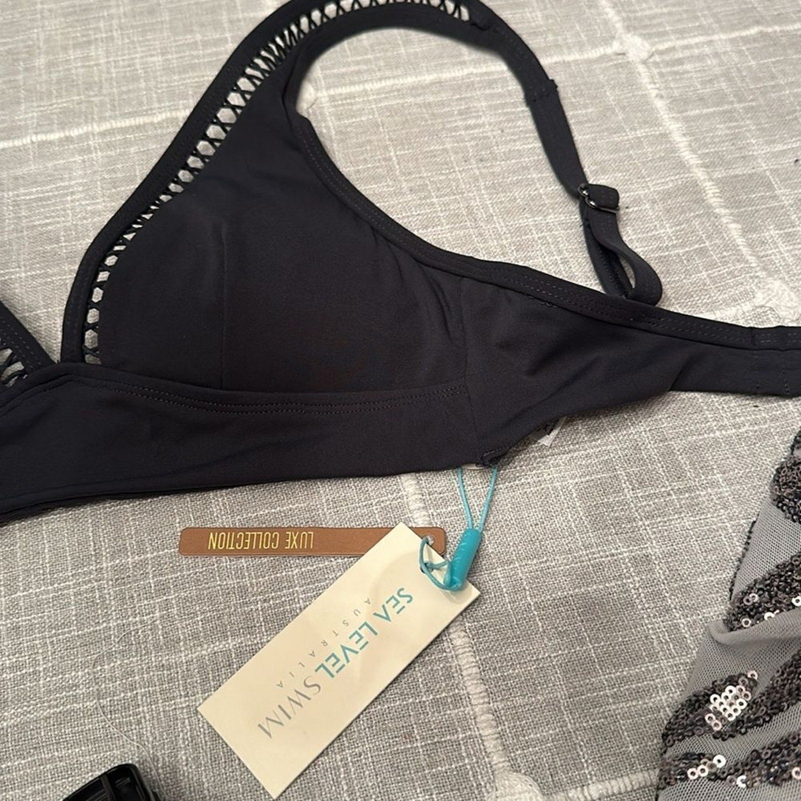 NWT Sea Level Lola Shimmer Triangle Bikini Top - Charcoal - 4