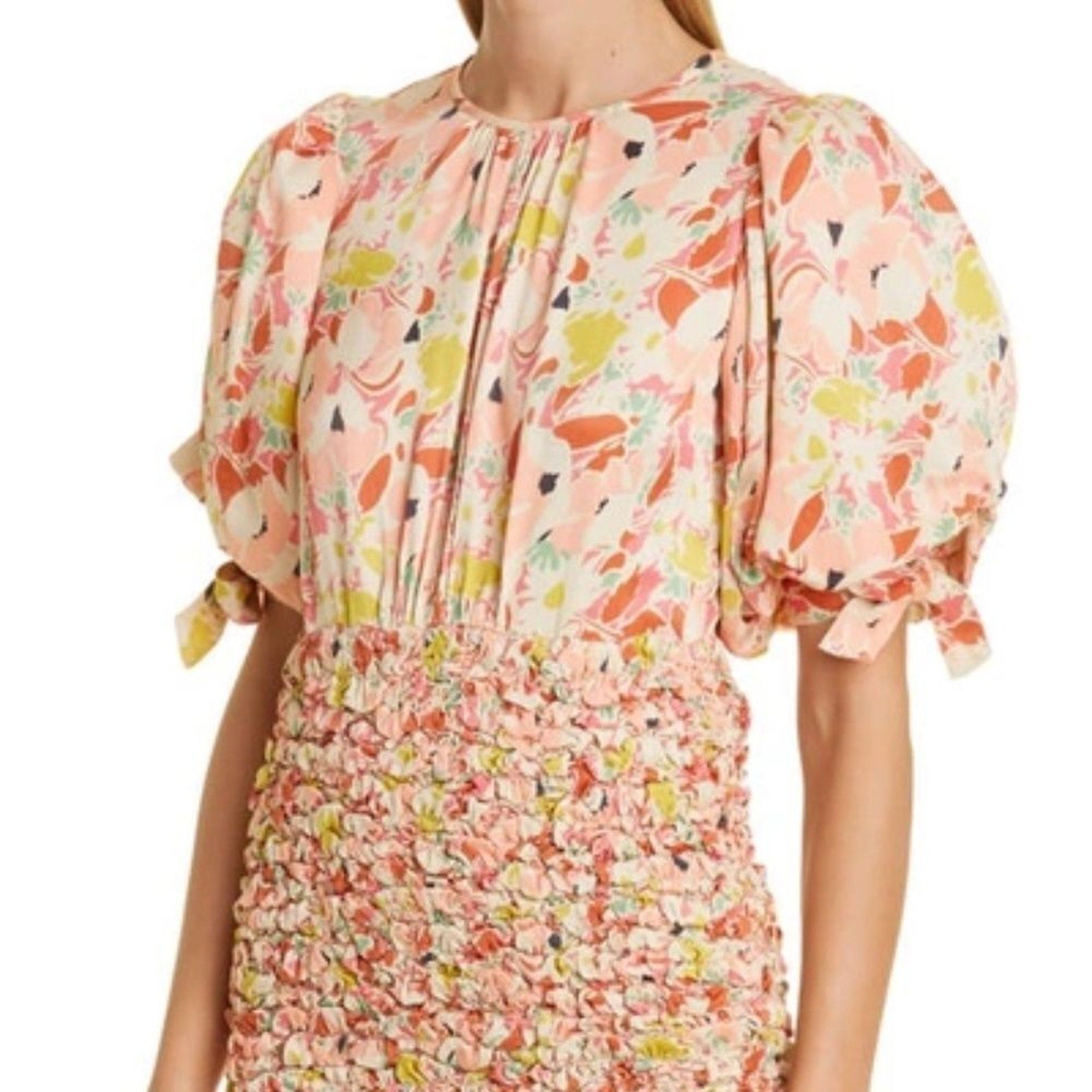 NEW BYTIMO Shirred floral-print satin-crepe mini dress - size XS
