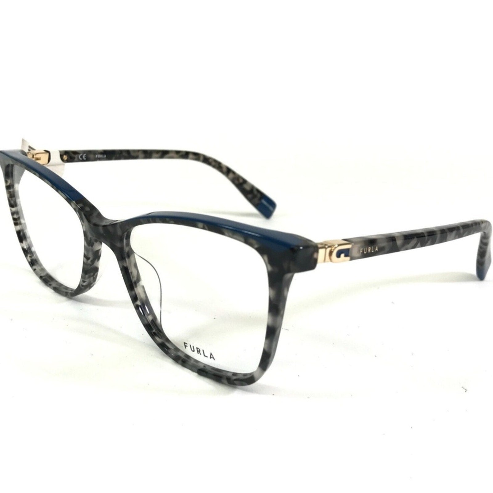 Furla Eyeglasses Frames VFU498V COL.09SX Blue Tortoise Gold Square 53-16-135
