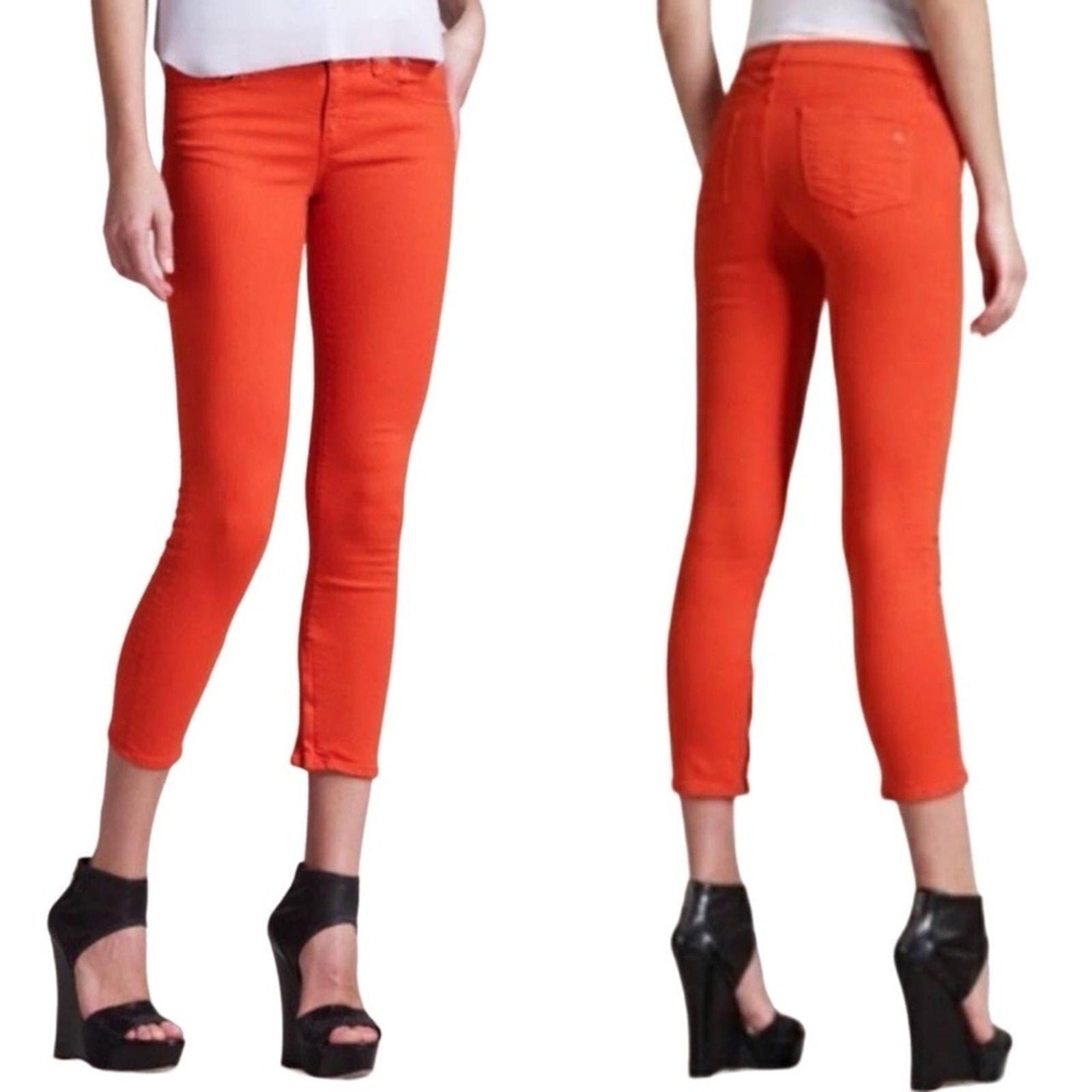 rag & Bone The Zipper Capri Jeans In Bright Orange - size 26