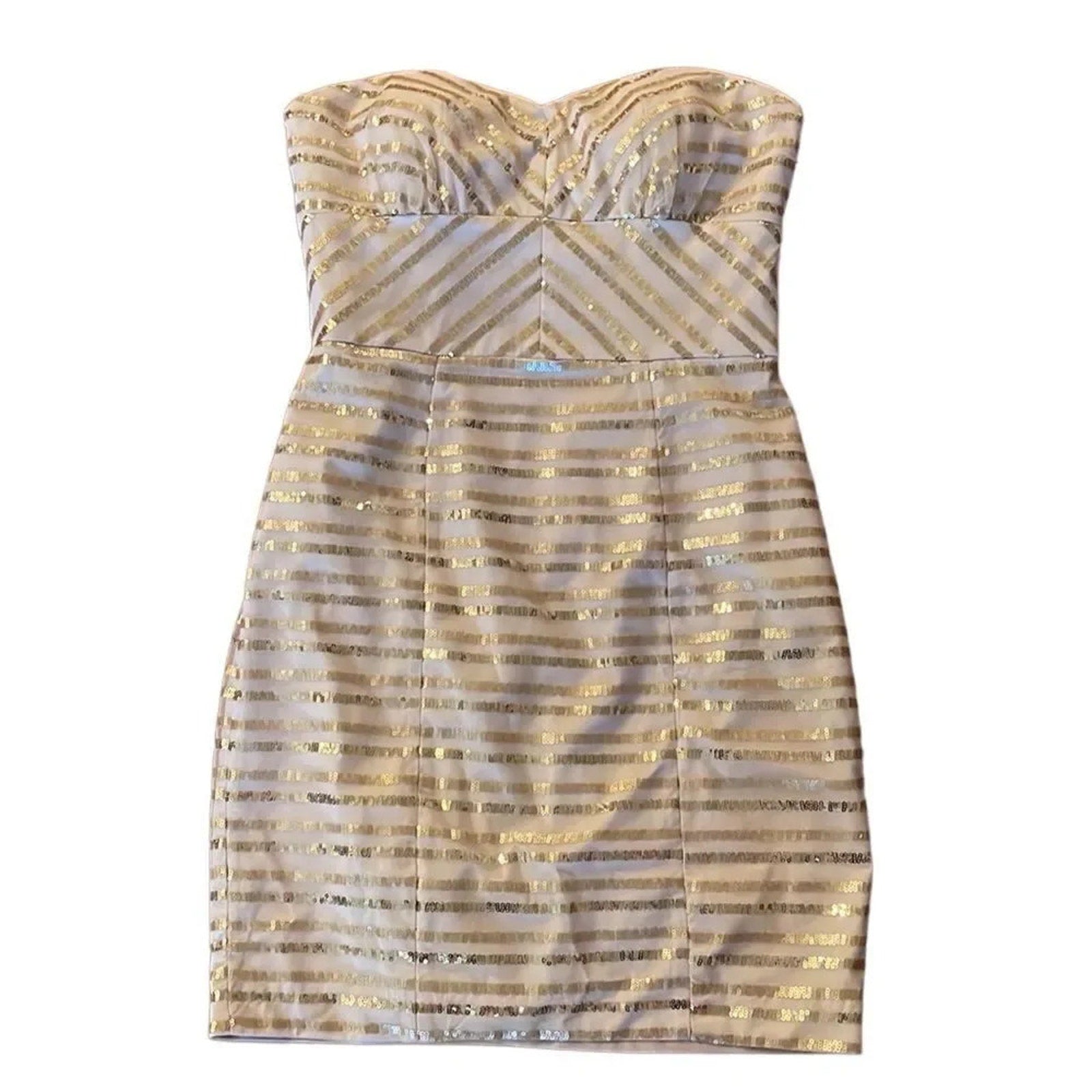 NWT Cache Gold sequin rule strapless dress