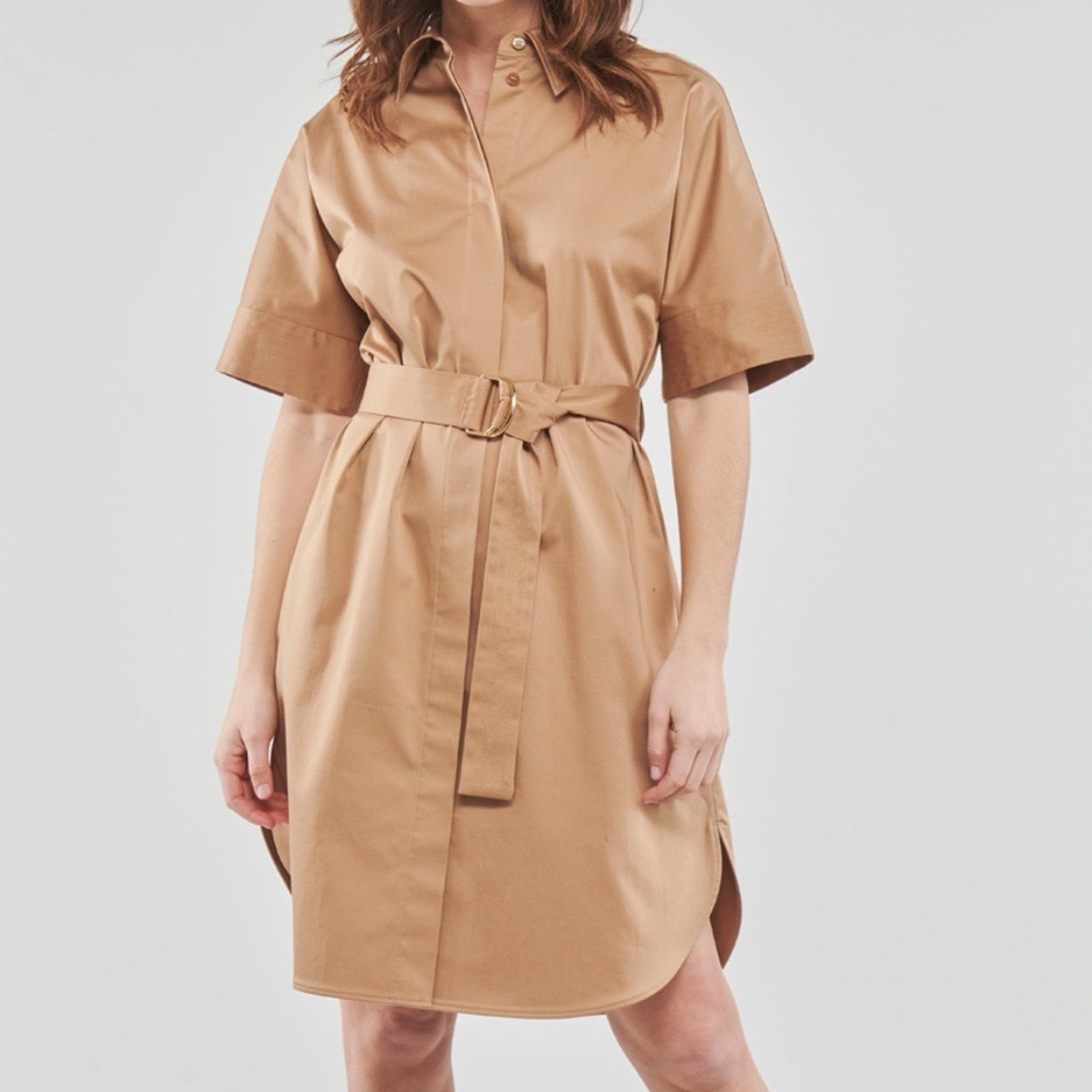 NWT Hugo Boss Dashile Short Sleeve Shirtdress In Iconic Camel - size 4