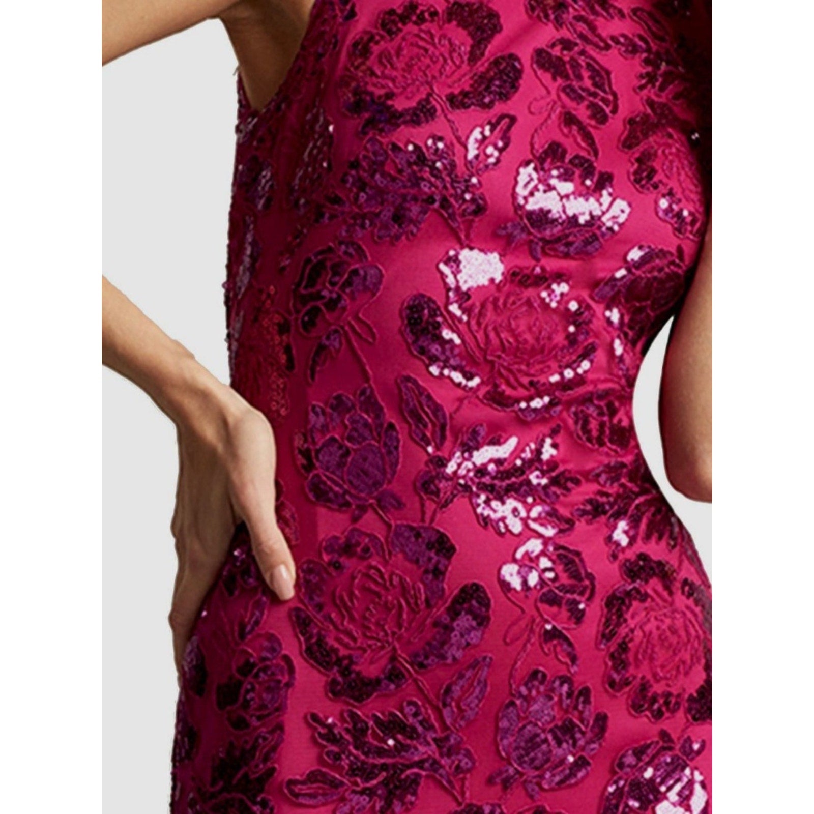 Tadashi Shoji Women Pink Sleeveless Jewel-Neck Sequin Sheath Dalia Dress -size 2