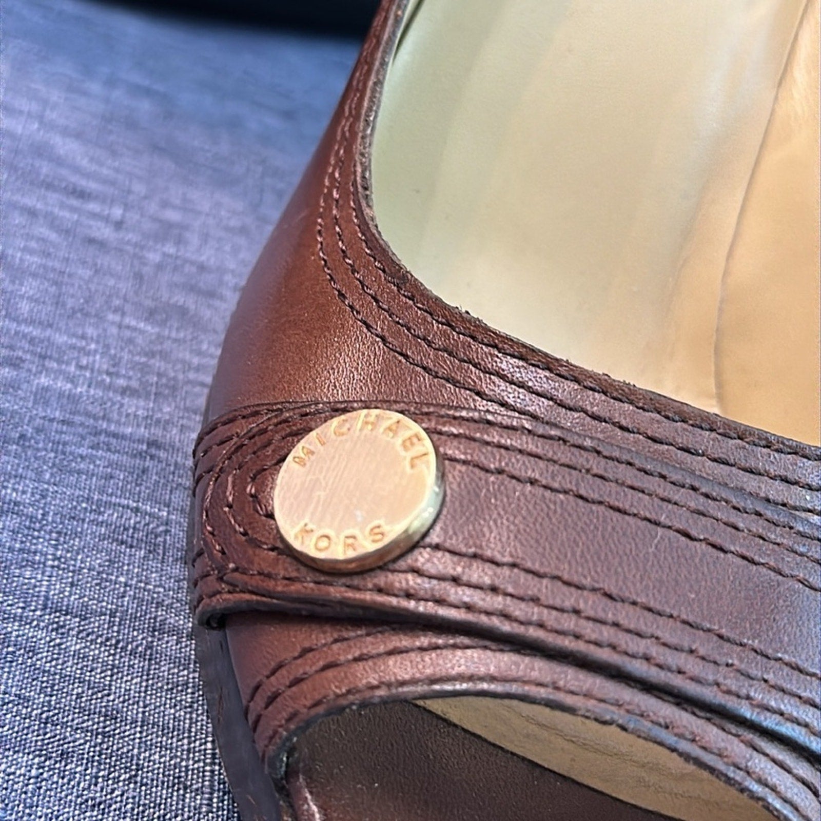 Micheal Micheal Kors Chocolate Leather Peep Toe Heels