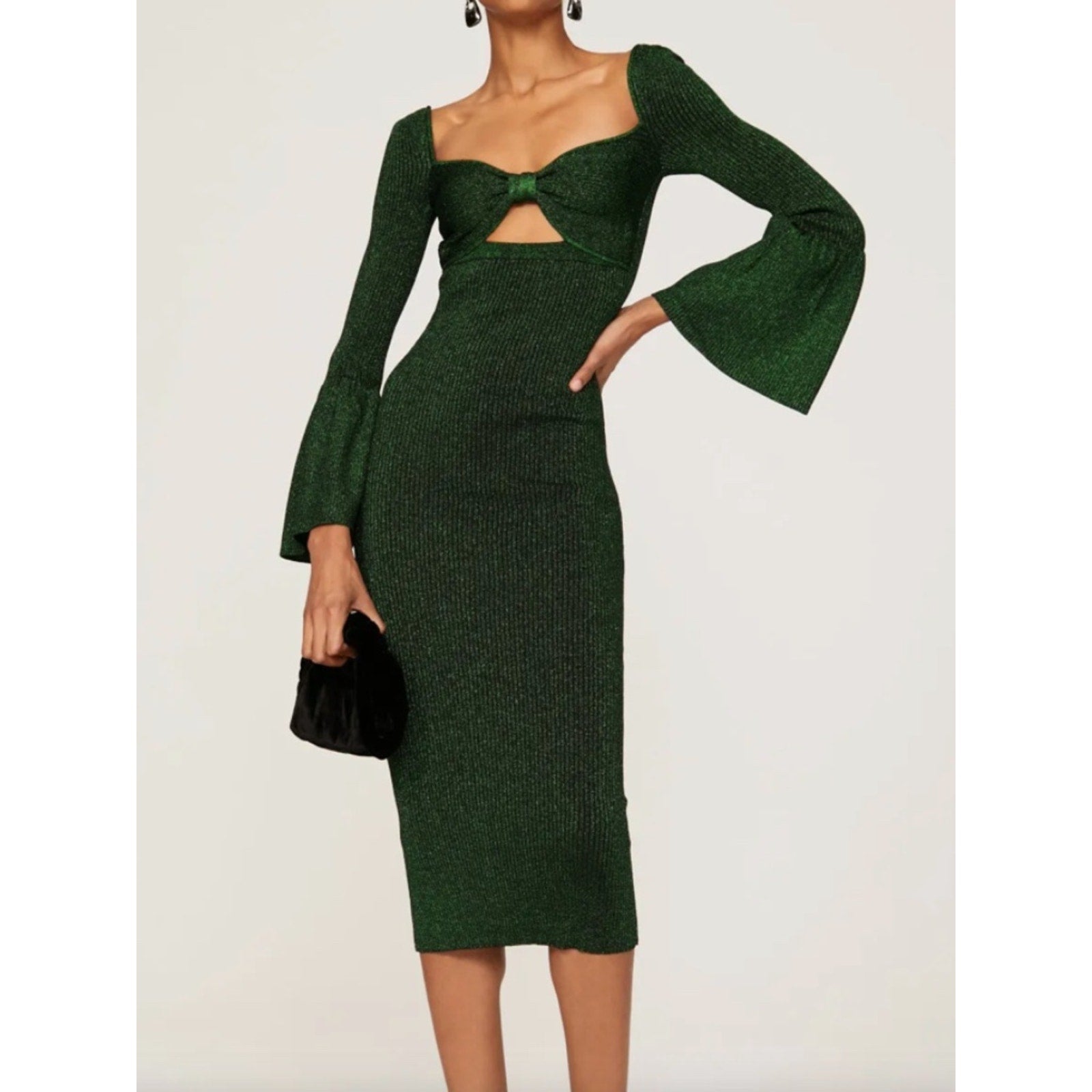 Self-Portrait Green Knit Ribbed Midi Dress - S 🌟