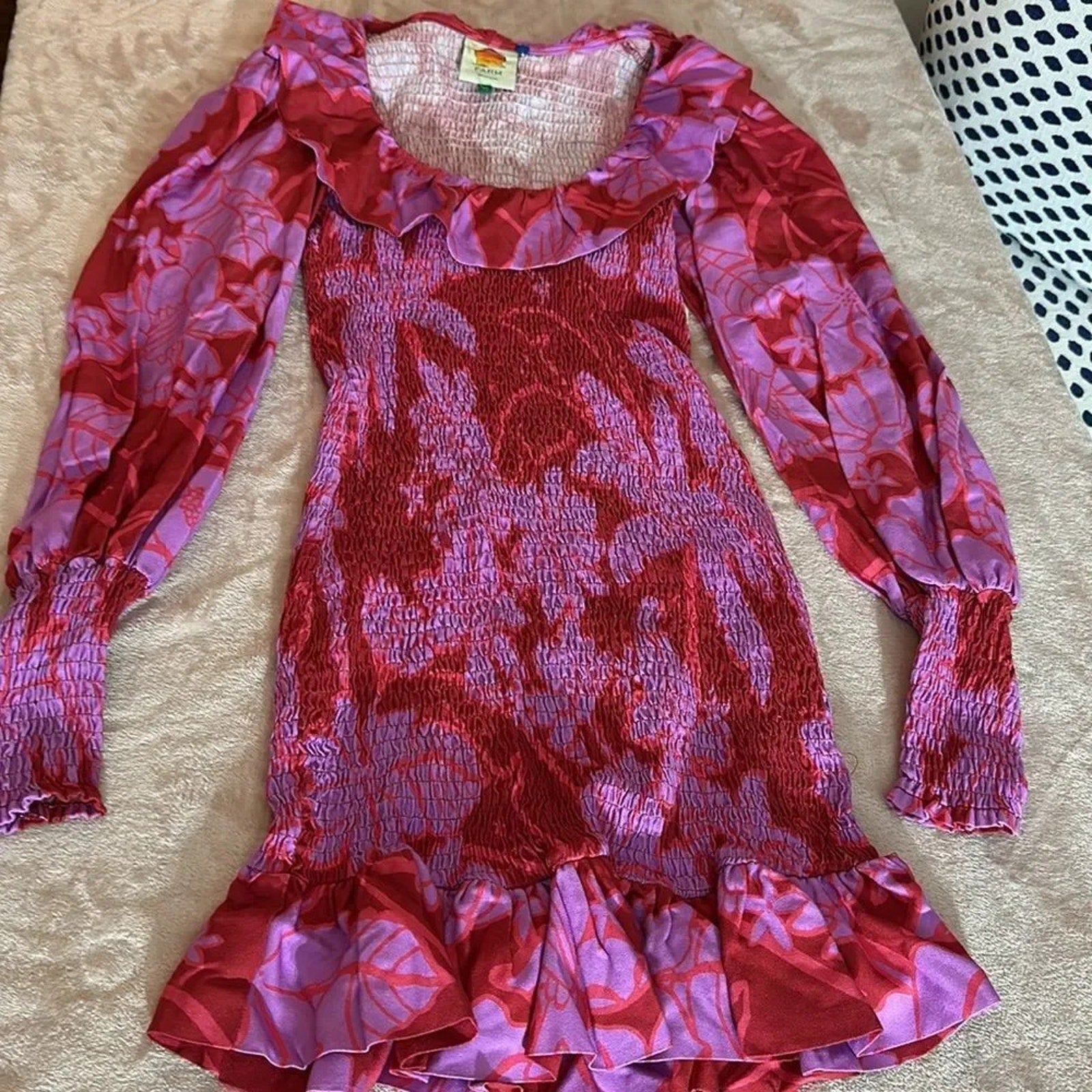 NWOT Farm Rio Living Nature Dress Red Purple Long Sleeve - size XS