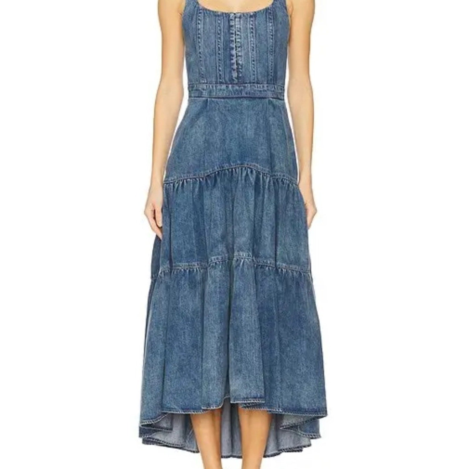 Alice and Olivia Diana Tiered Denim Dress - size 14