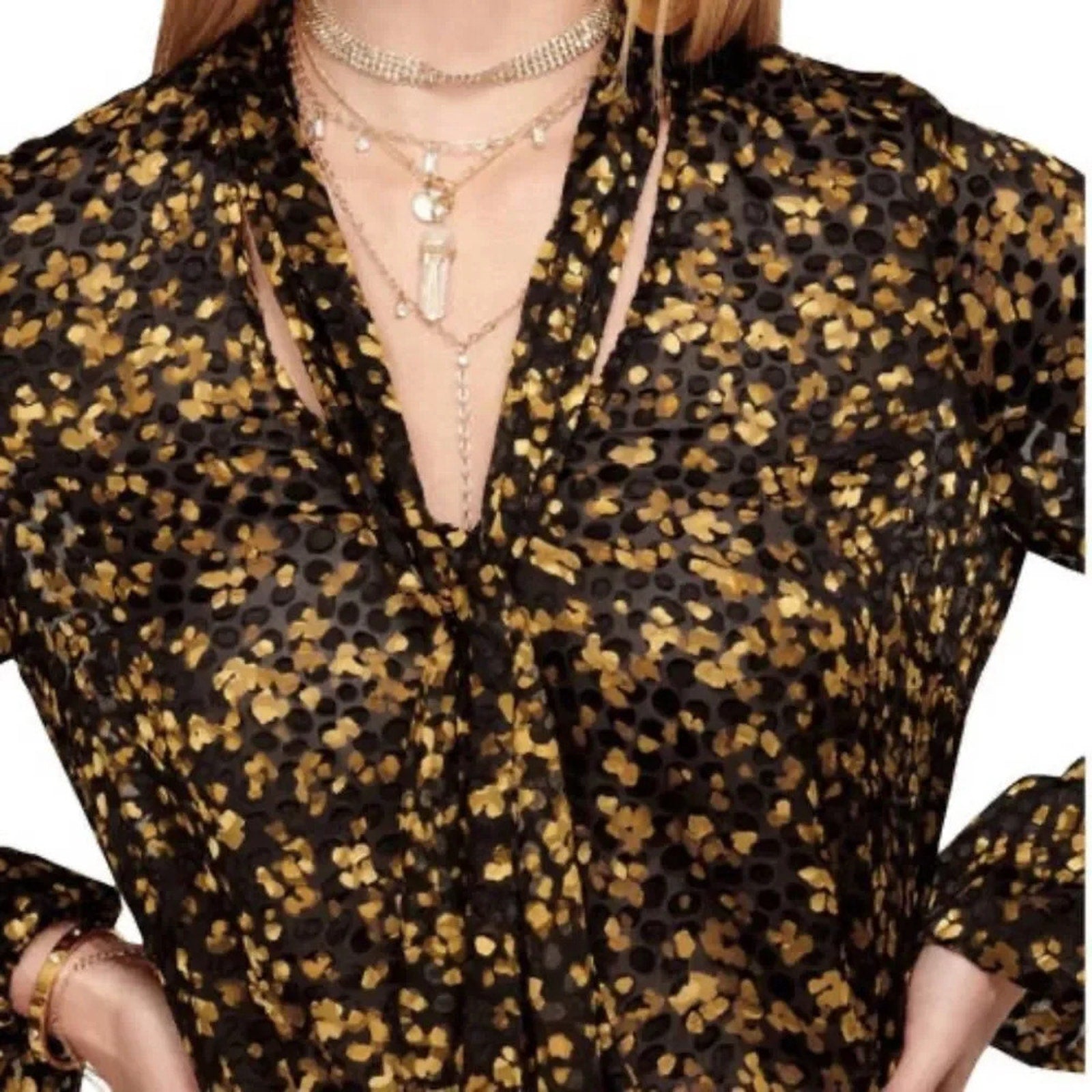 NEW Ramy Brook Billie Top Secretary Bow Sheer Textured Size XS