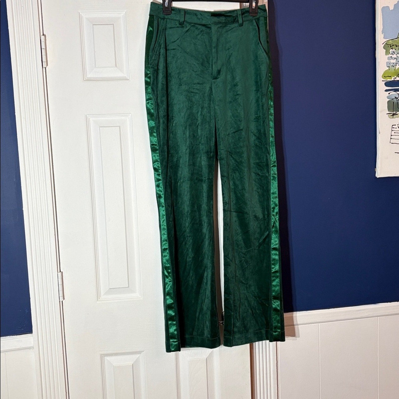 NWT Avec Les Filles Faux Suede Tuxedo Pants Green Straight Leg - size 6