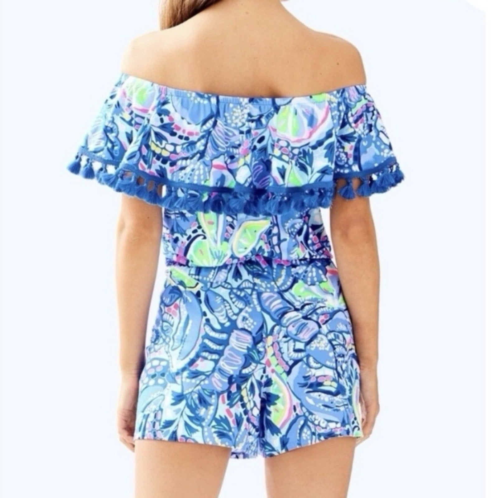 Lilly Pulitzer La Fortuna Romper In Blue Peri Pinch Pinch - size XS