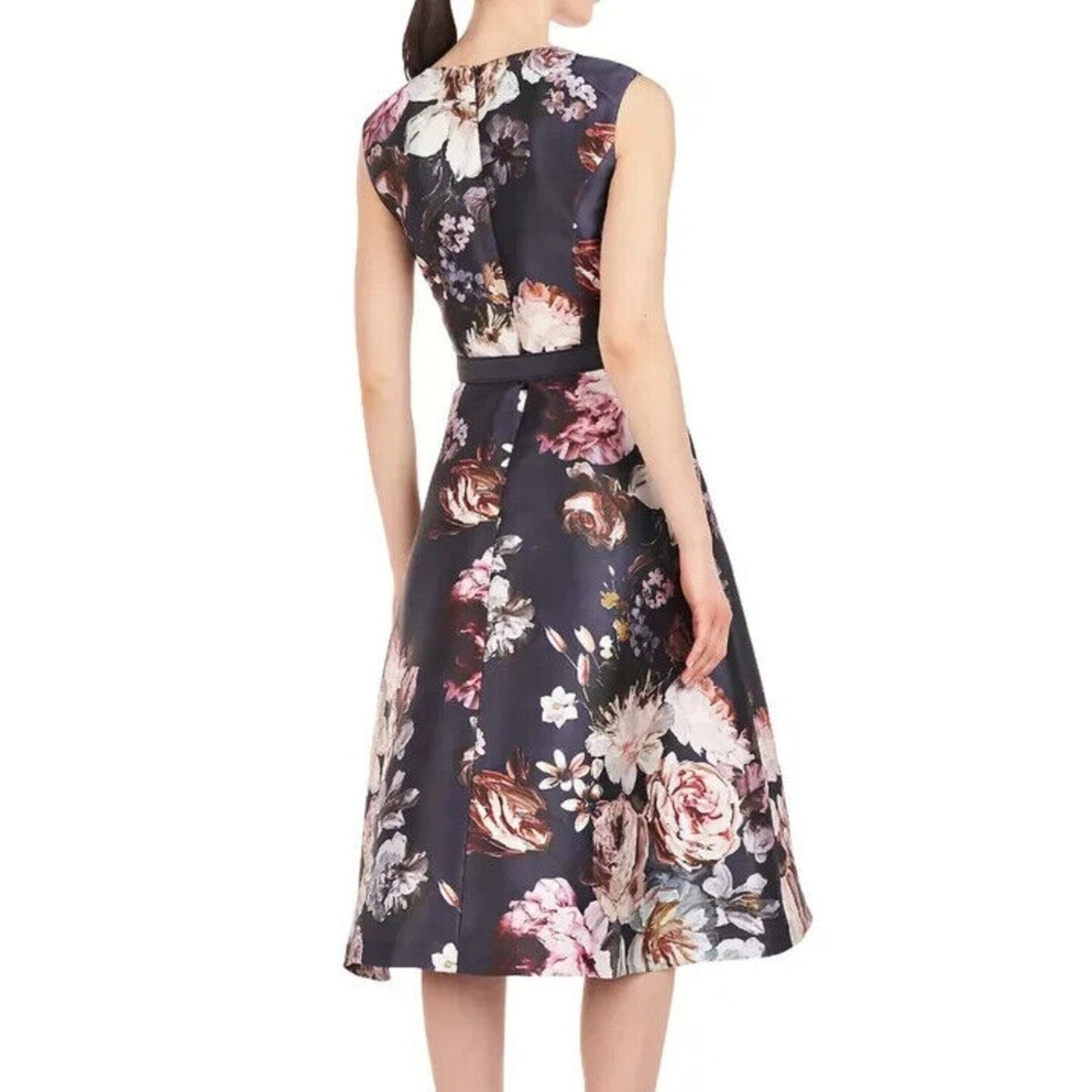 NWT Kay Unger Arielle Floral Print Midi Cocktail Dress Size 12 $288