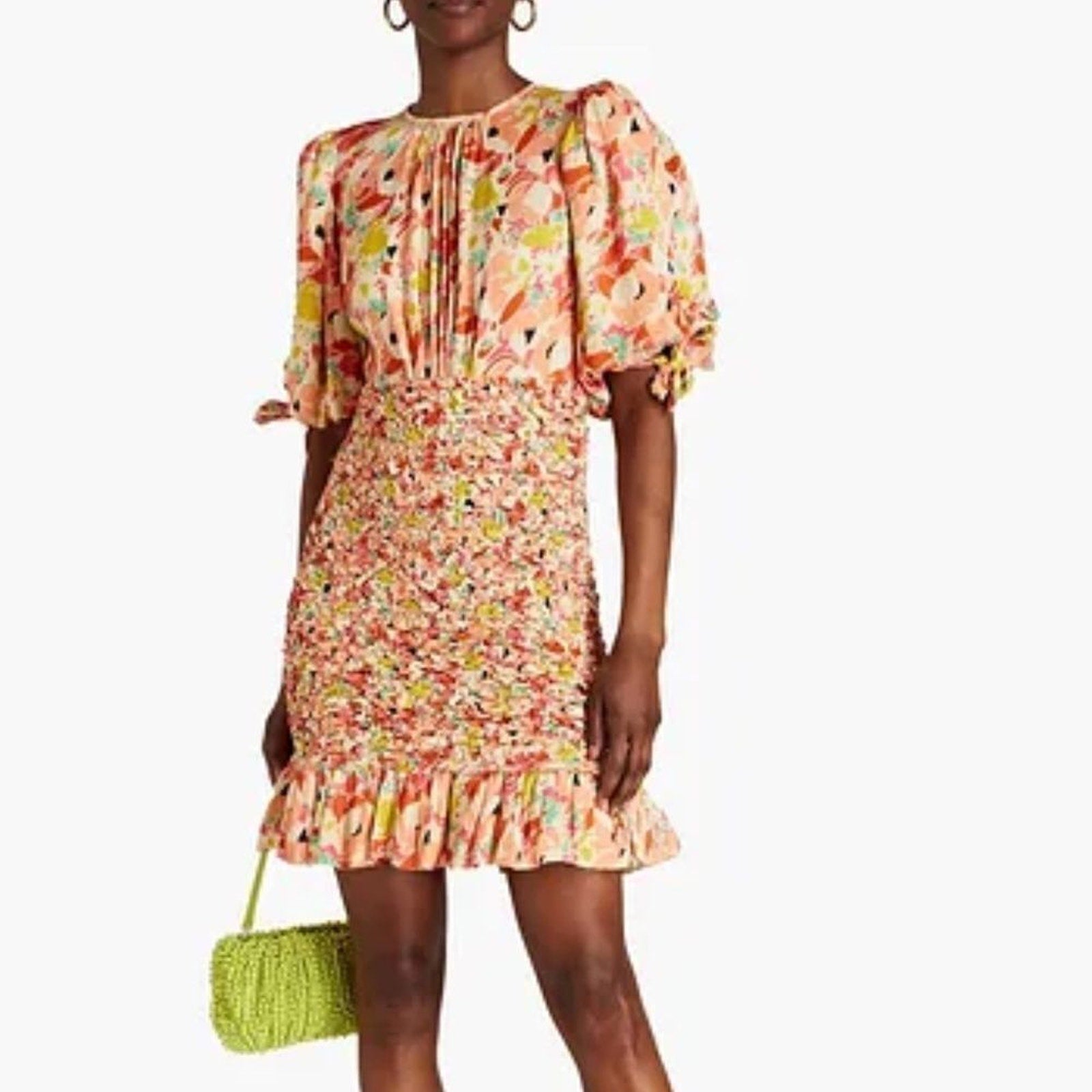 NEW BYTIMO Shirred floral-print satin-crepe mini dress - size XS