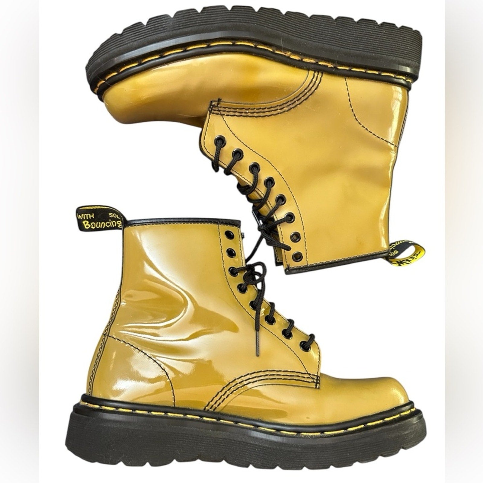 Dr marten olive green shiny boot women's US 9