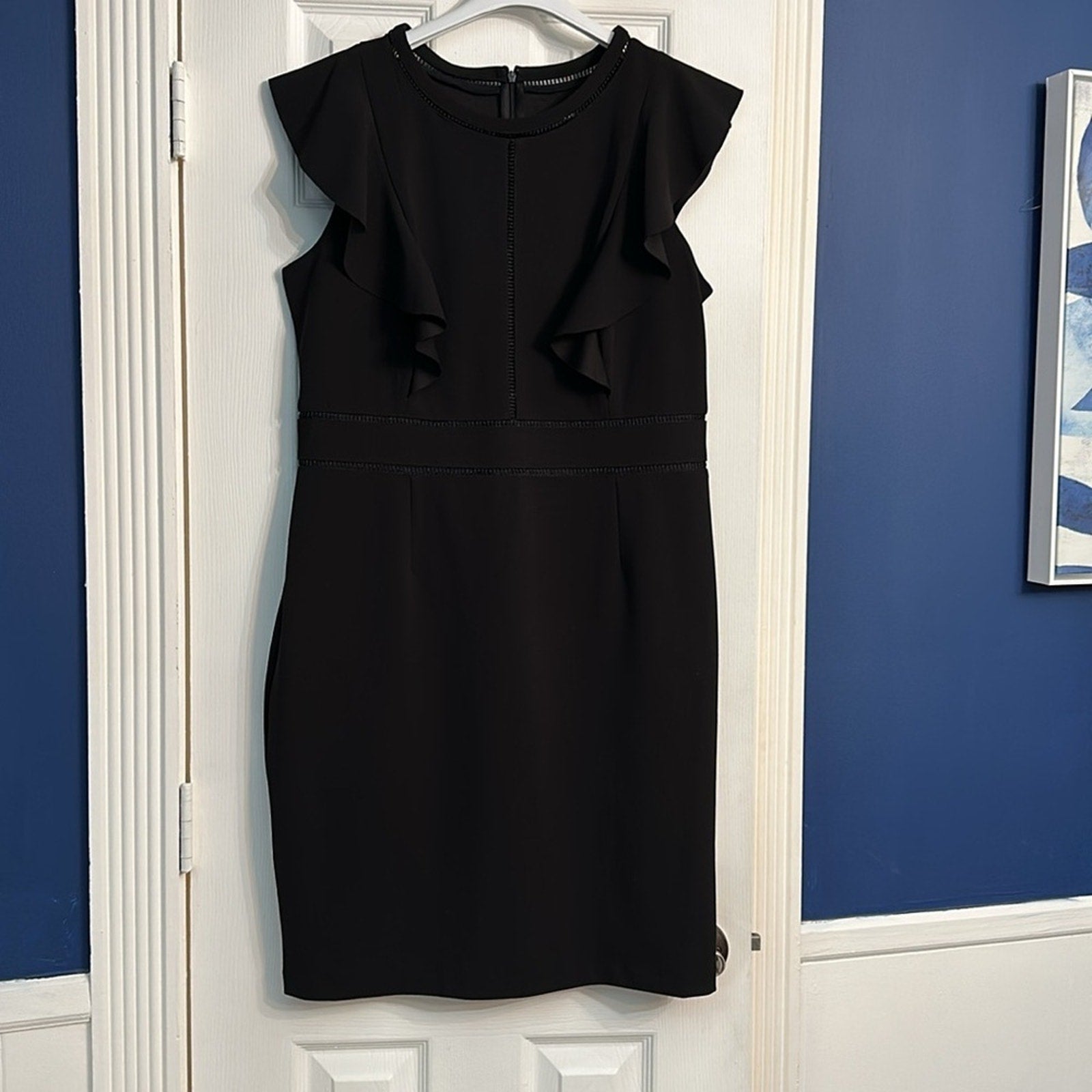 Ivanka Trump Ruffled Scuba Sheath Dress, Black -size 14