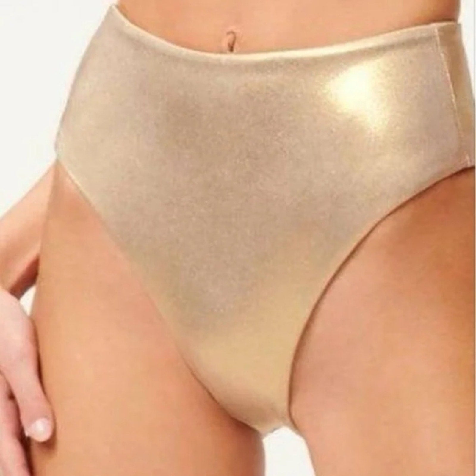 GOOD AMERICAN Metallic Swim Good Waist Reversible gold- size 1 = small