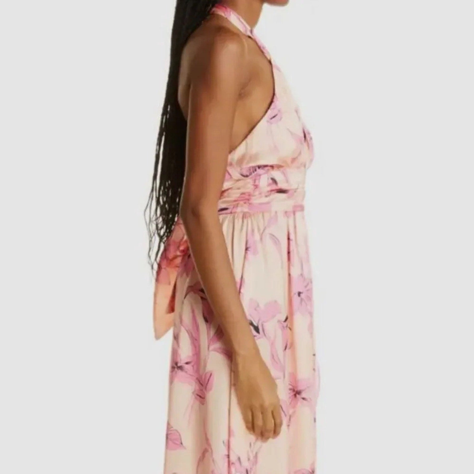 NWT $395 Ramy Brook Women's Pink Luna Floral Halter Neck Satin Dress - size 12