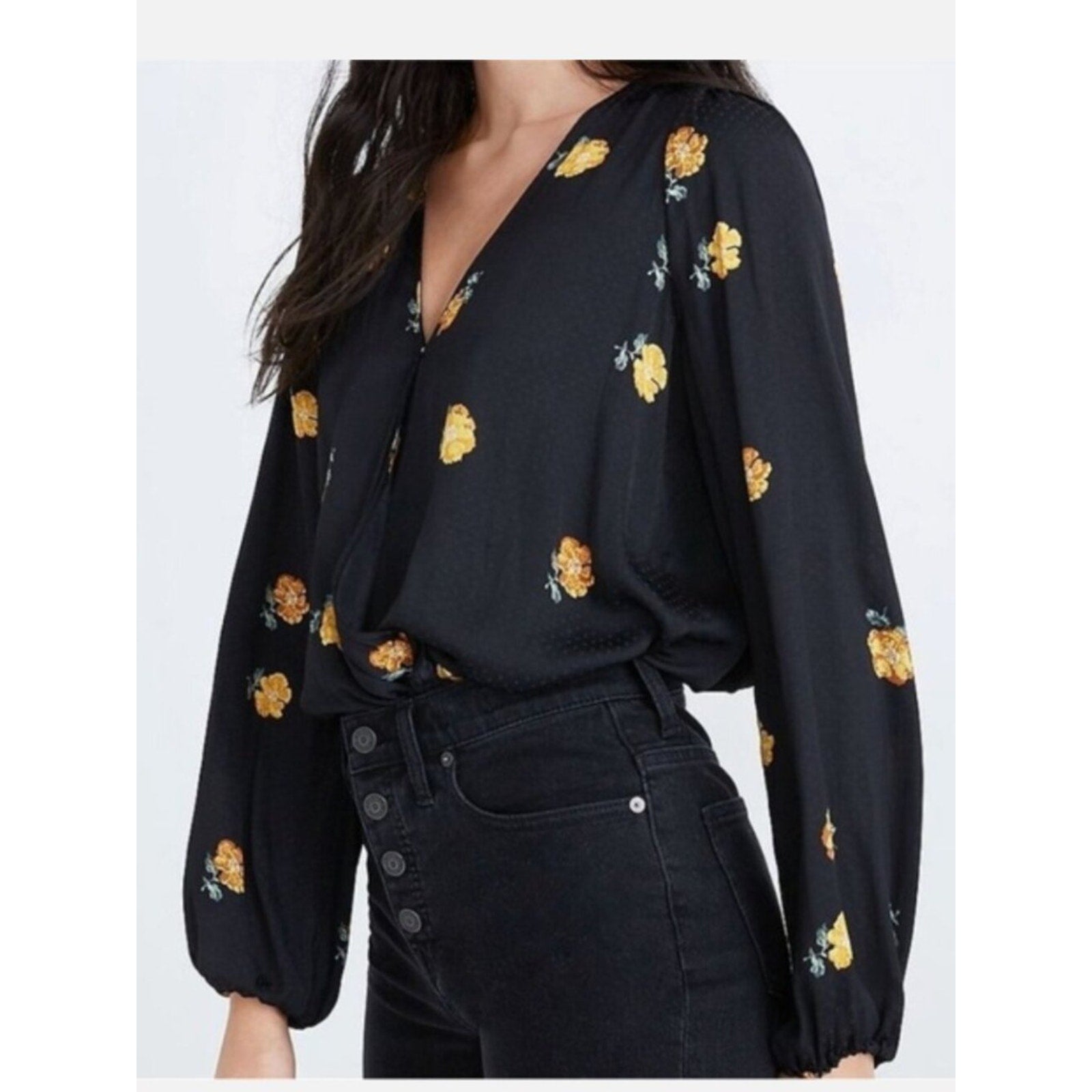 Madewell Bubble Sleeve Satin Tope - M