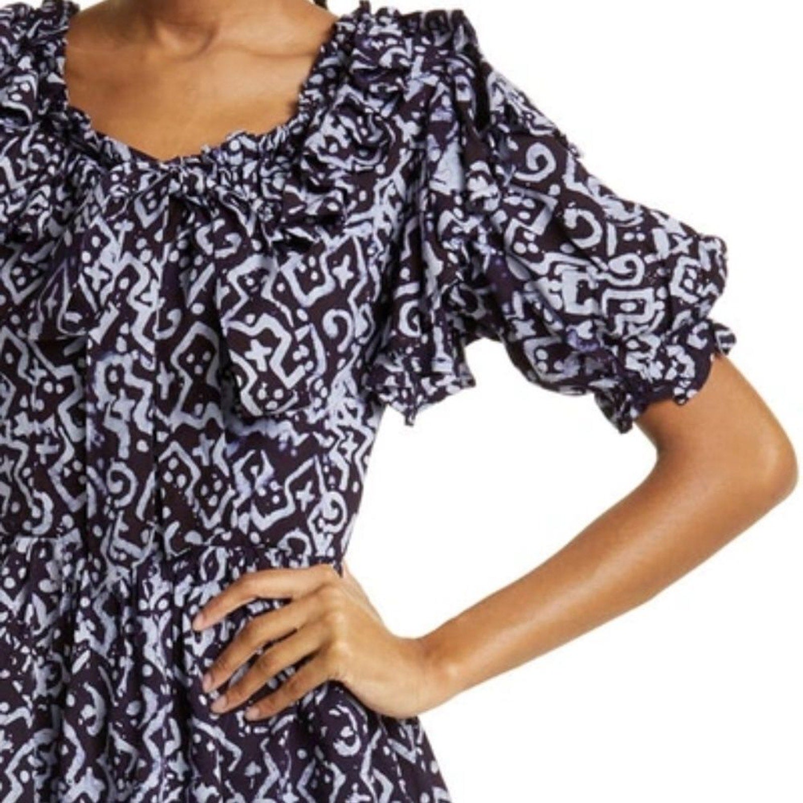 NEW BUSAYO Temi Ruffle Puff Sleeve Tiered Cotton Dress - size XS