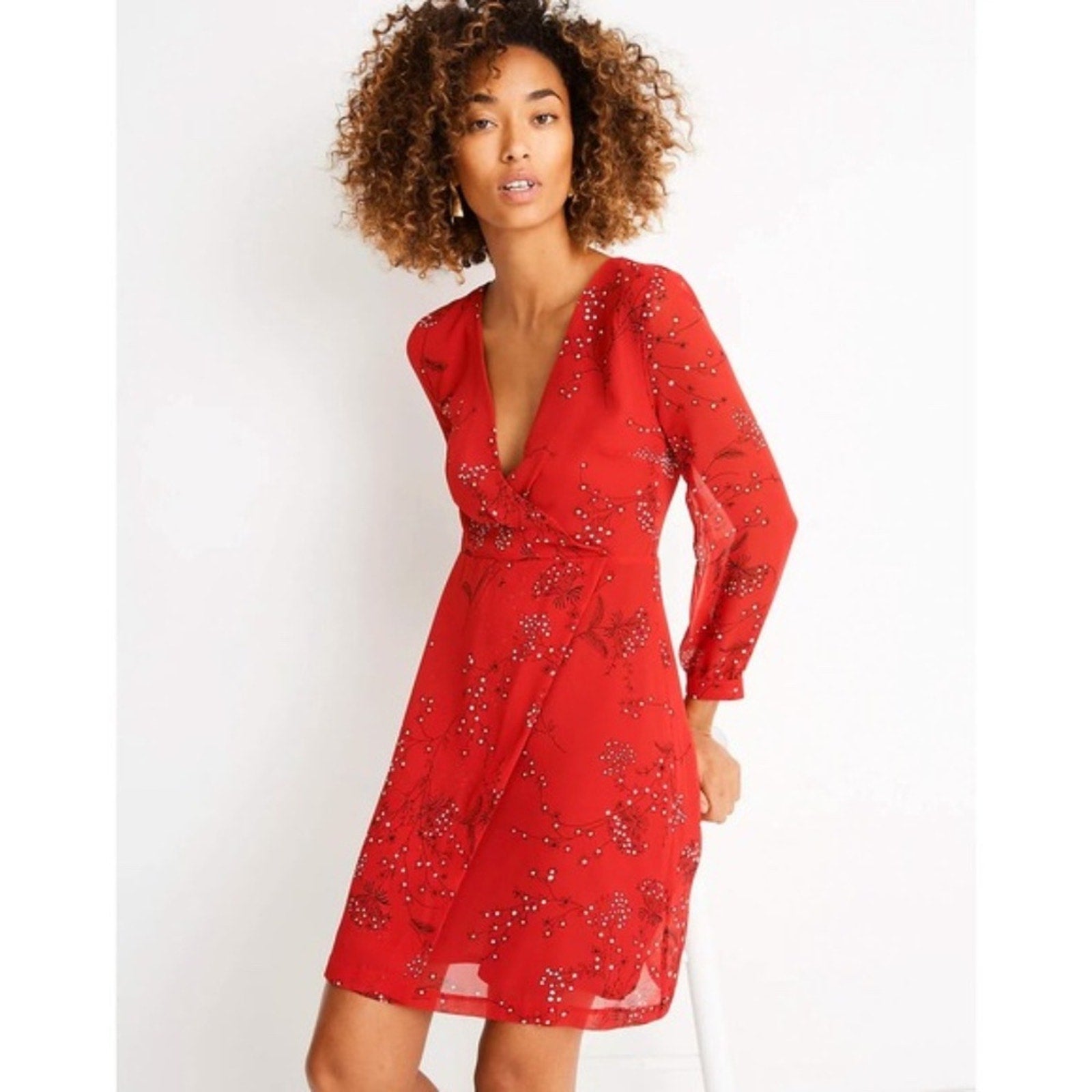 Madewell Hazelwood Windswept Red Floral Faux Wrap Front Dress Size 4