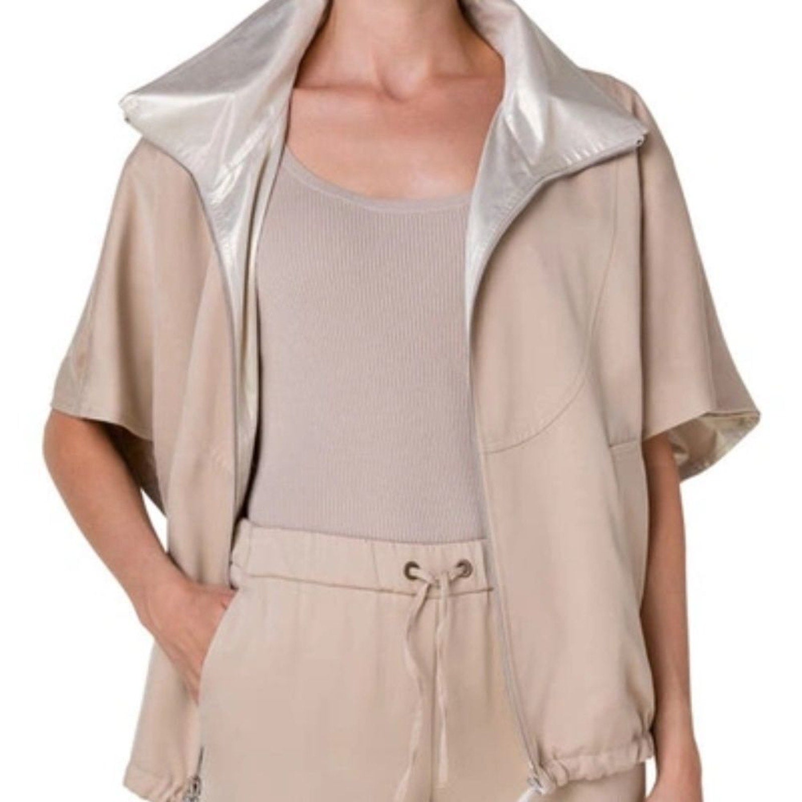 NEW Akris Punto Metallic Gabardine Short-Sleeve Reversible Jacket - size 14