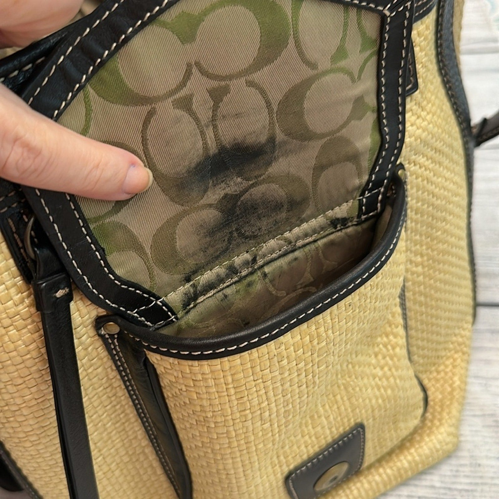 Coach vintage raffia large bag