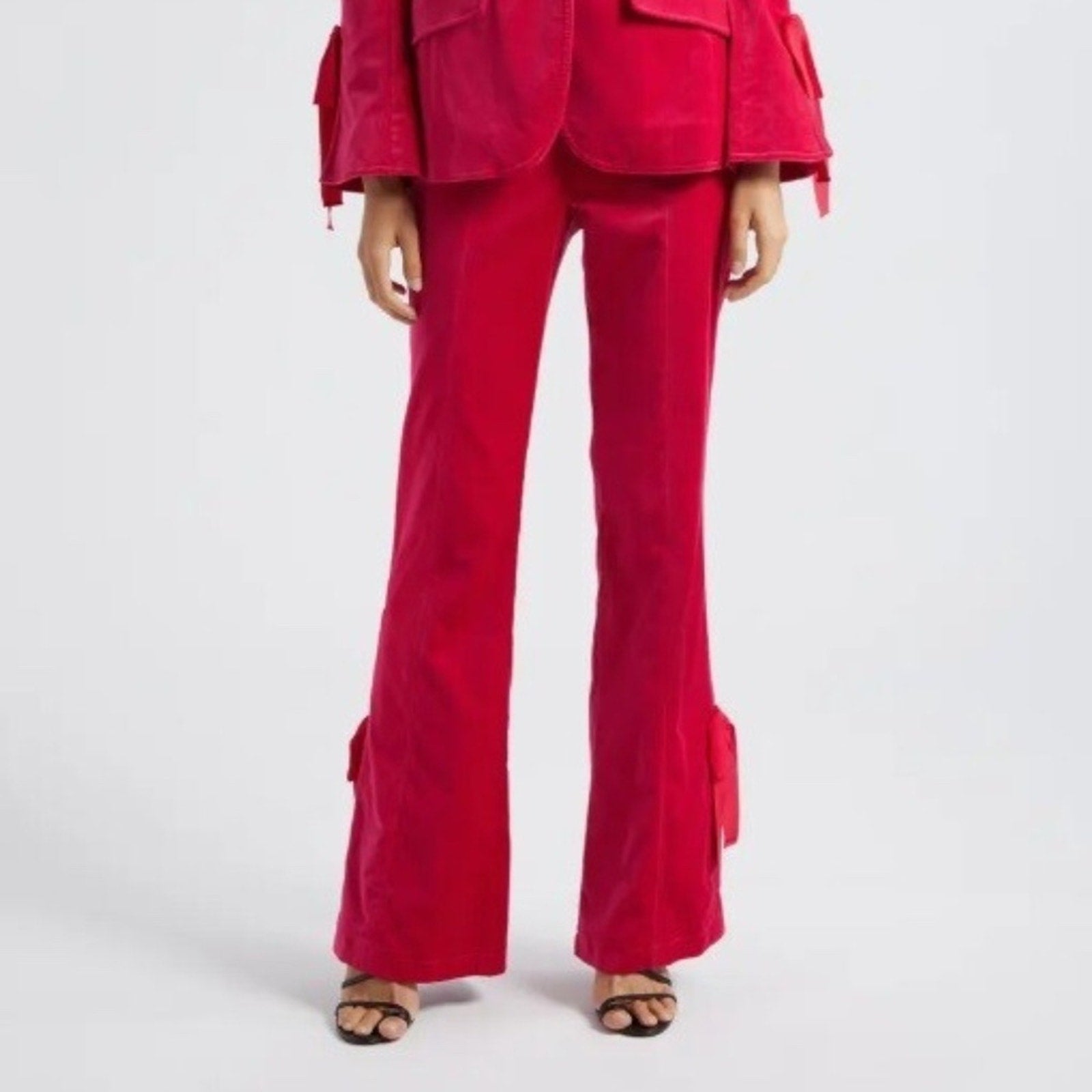 NWT Cinq A Sept Women Pants Lou Pink Tie Velveteen Berry Red Bow - size 0