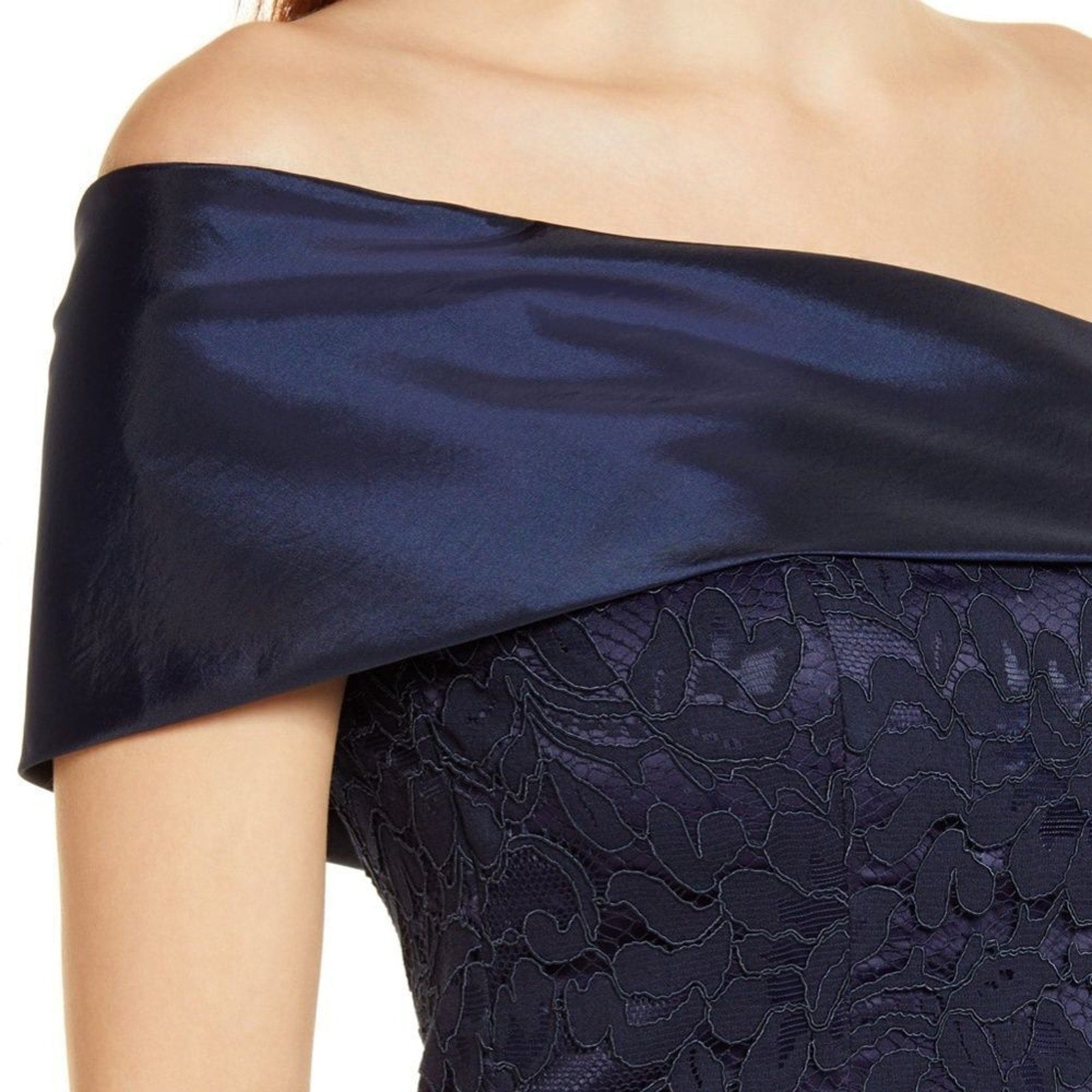 NWOT ELIZA J One Shoulder Satin Band Lace Overlay Mermaid Gown - size 14