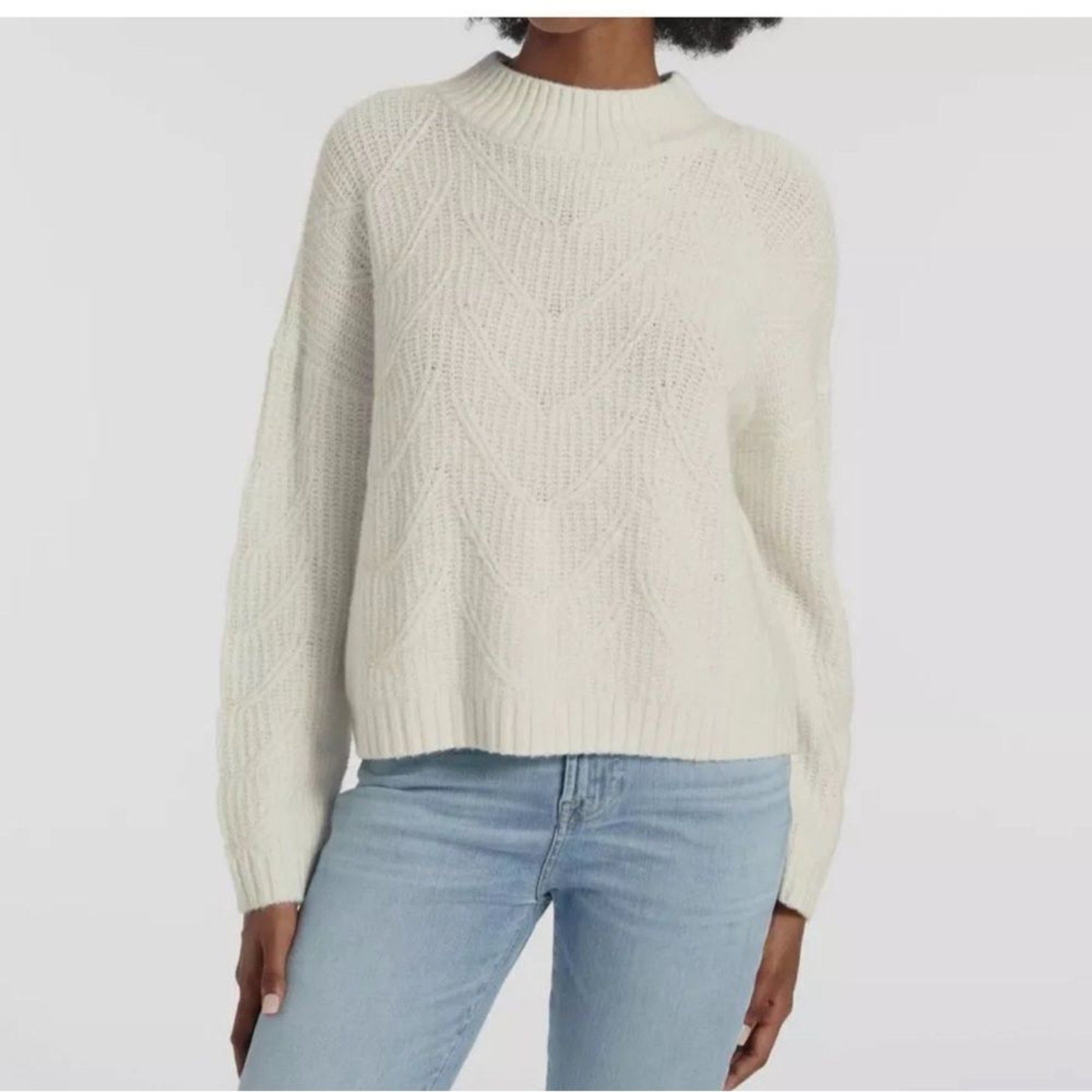 NEW $188 Splendid Women's White Chunky Knit Pullover Crewneck Sweater Size L