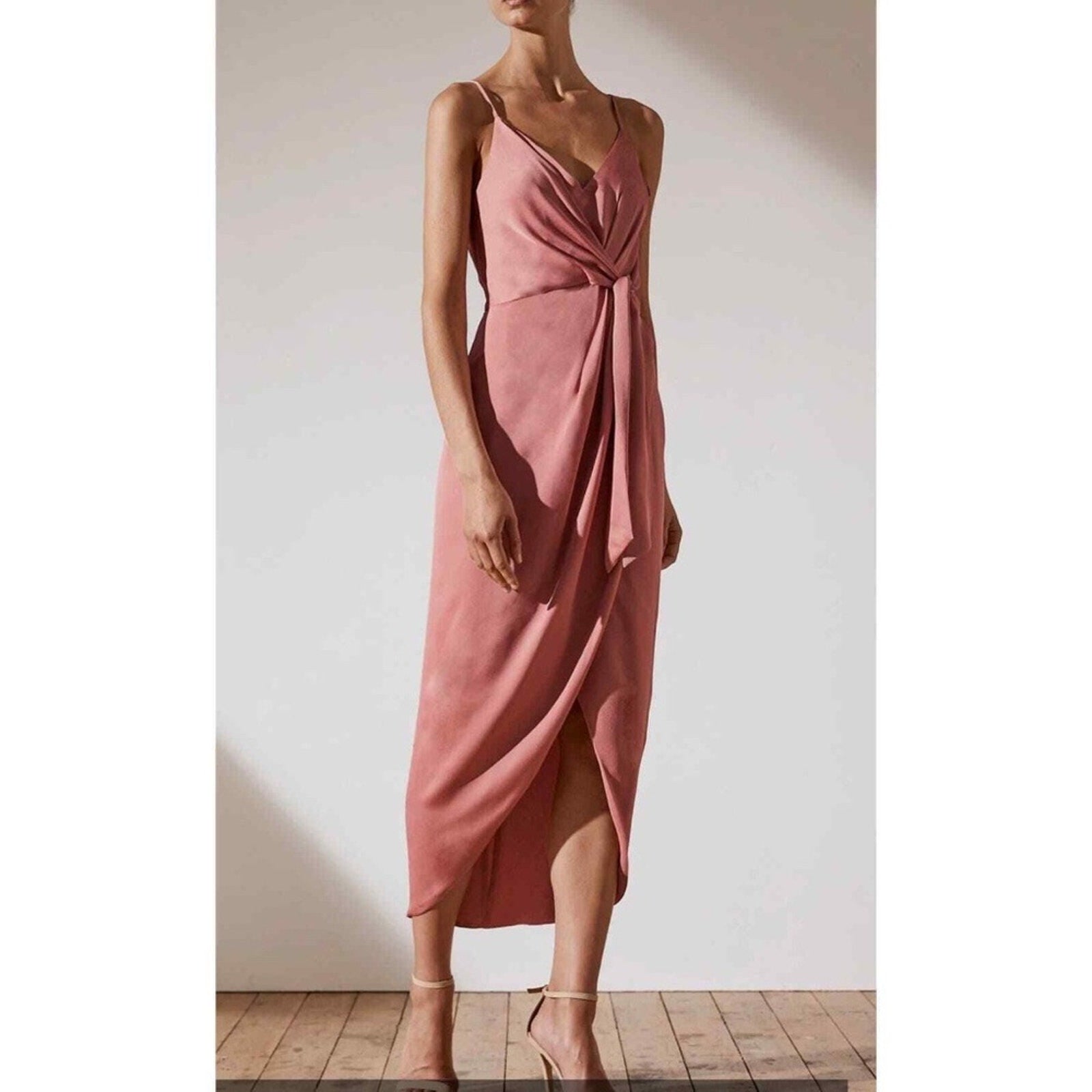 NWT Shona Joy Luxe Tie Front Cocktail Dress in Rose - size 14