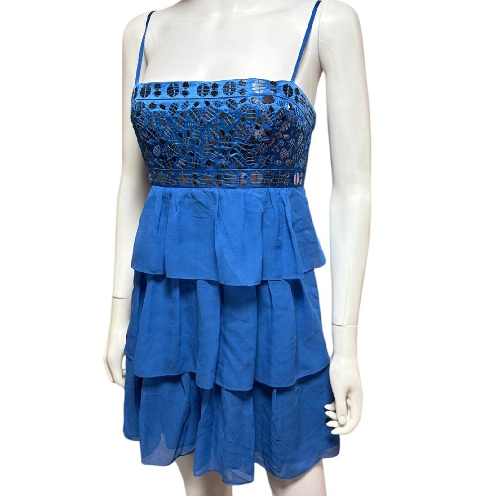 BCBG Maxazria Larkspur Blue Chiffon Beaded Paillette Bust Slip Dress - 8