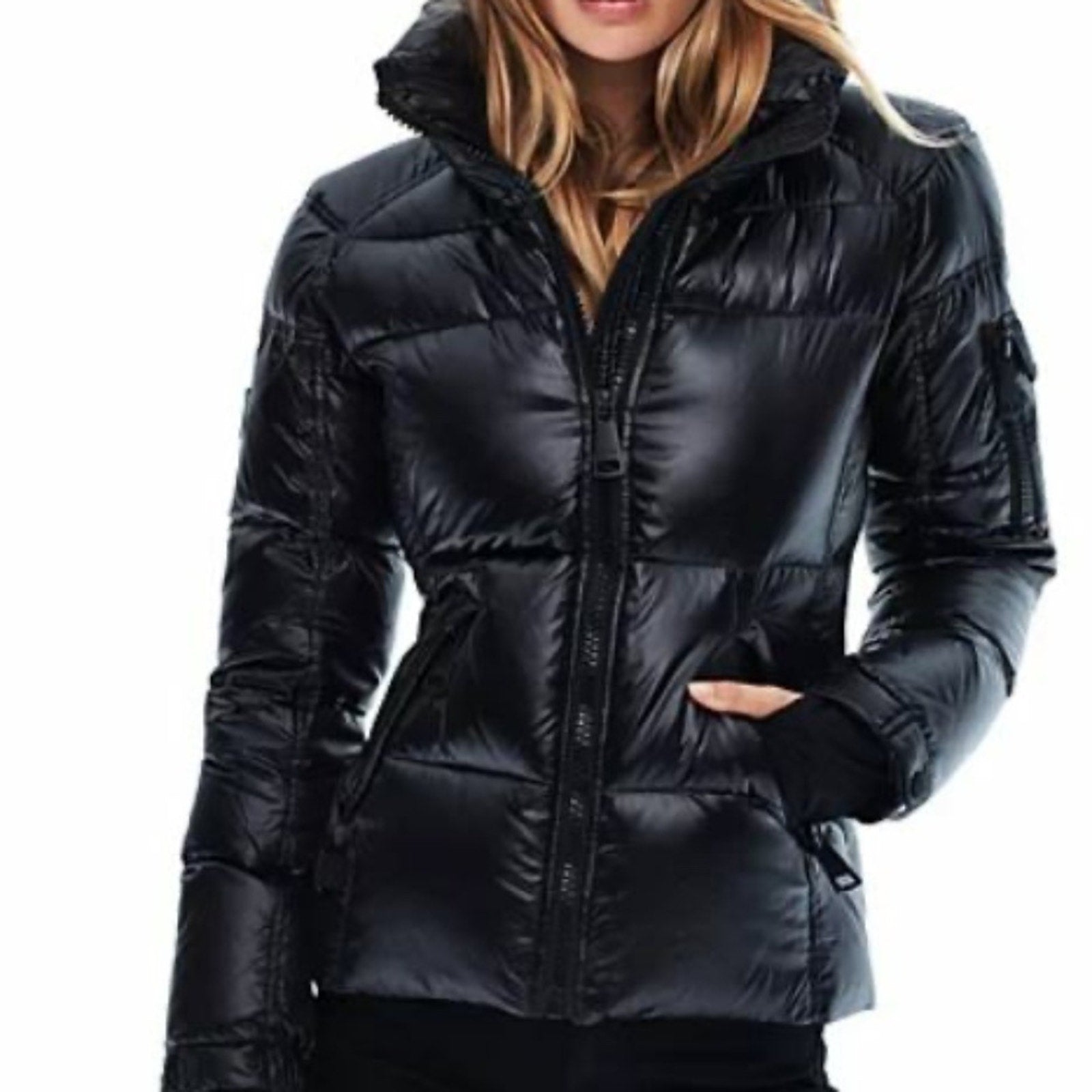NWT SAM. Freestyle Down Nylon Puffer Jacket Color JET BLACK - size small