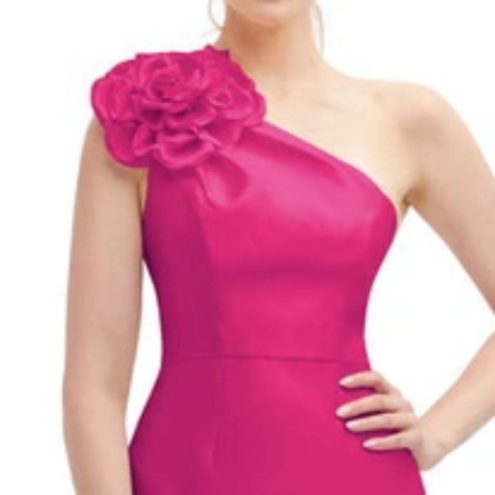 NWT Alfred Sung Flower One-Shoulder Column Gown Pink - size 16
