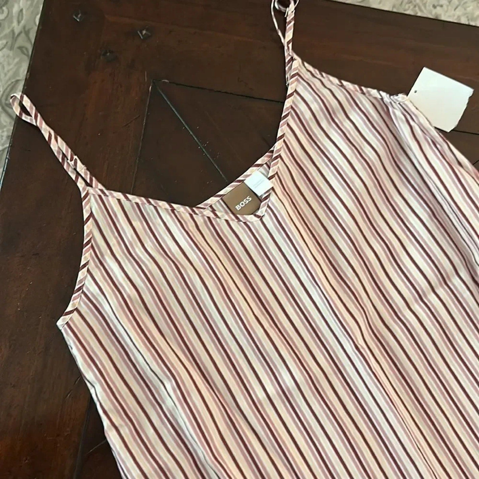 NEW Boss Hugo Datecara Midi Dress Size 4 Sleeveless Tiered Striped Pink - size 4